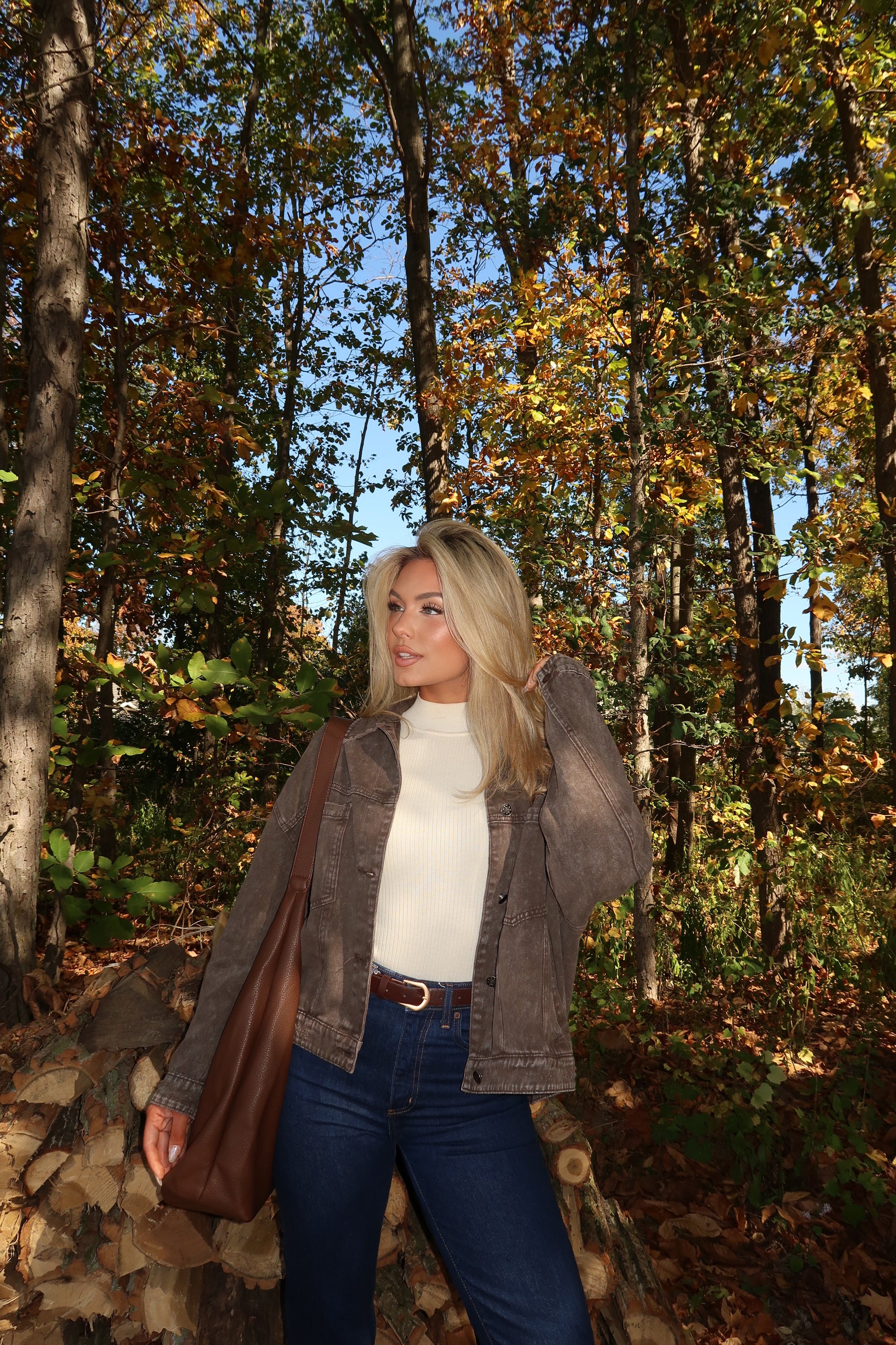 STAPLE OVERSIZED DENIM JACKET BROWN