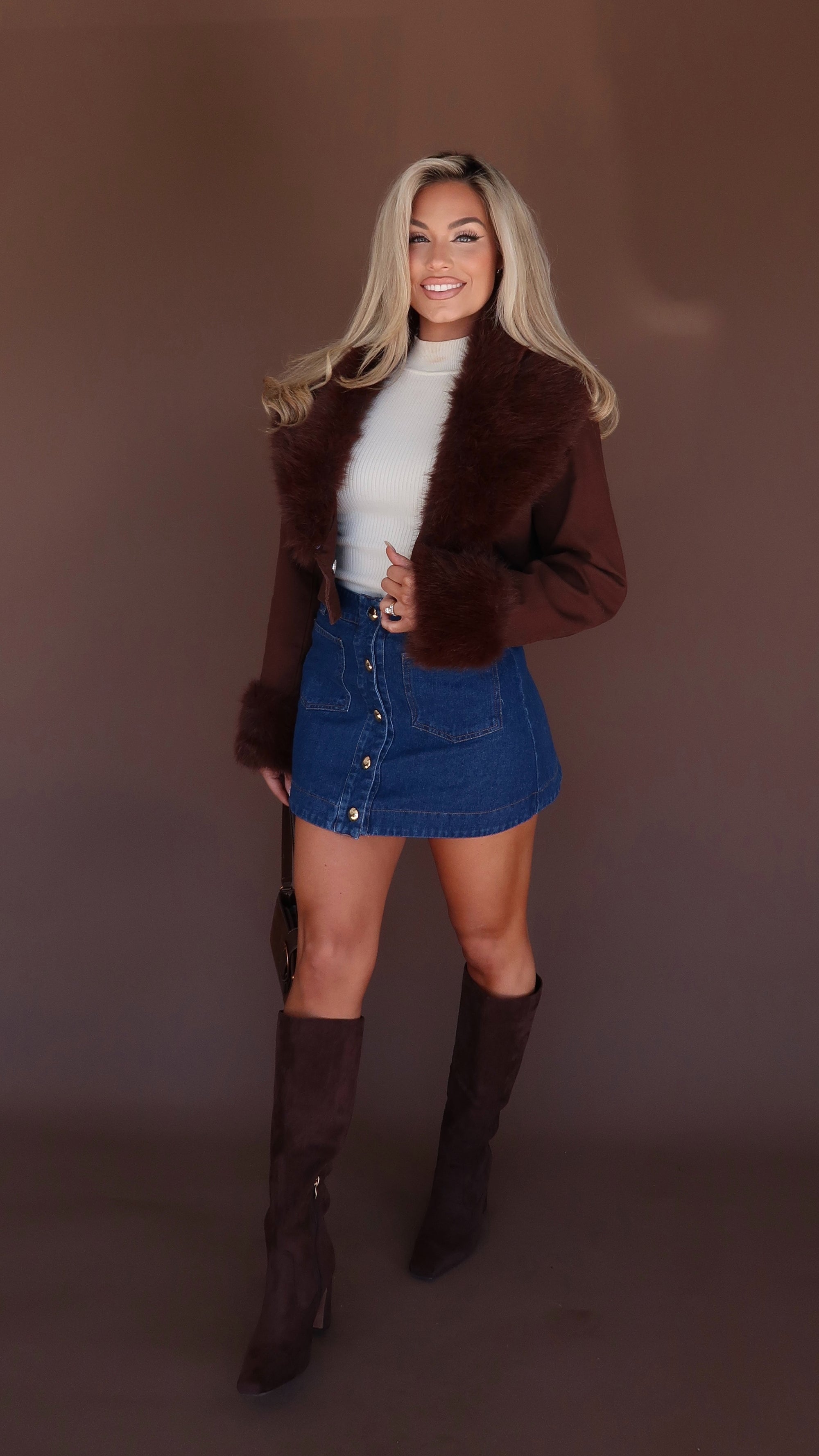 TOASTED MAPLE REMOVABLE FUR TRIM JACKET