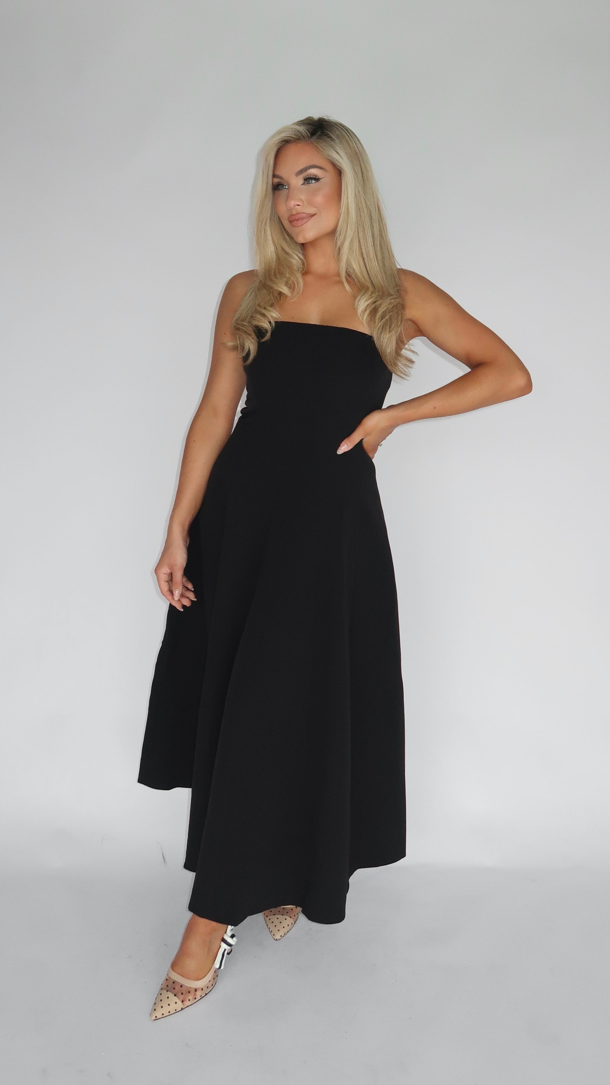 SABLE STRAPLESS MIDI DRESS BLACK