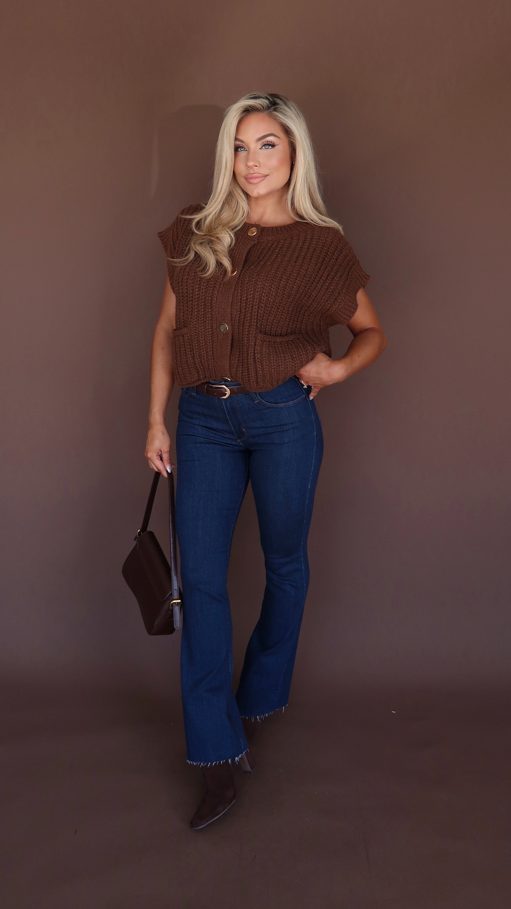 WALNUT SWEATER VEST KNIT TOP BROWN