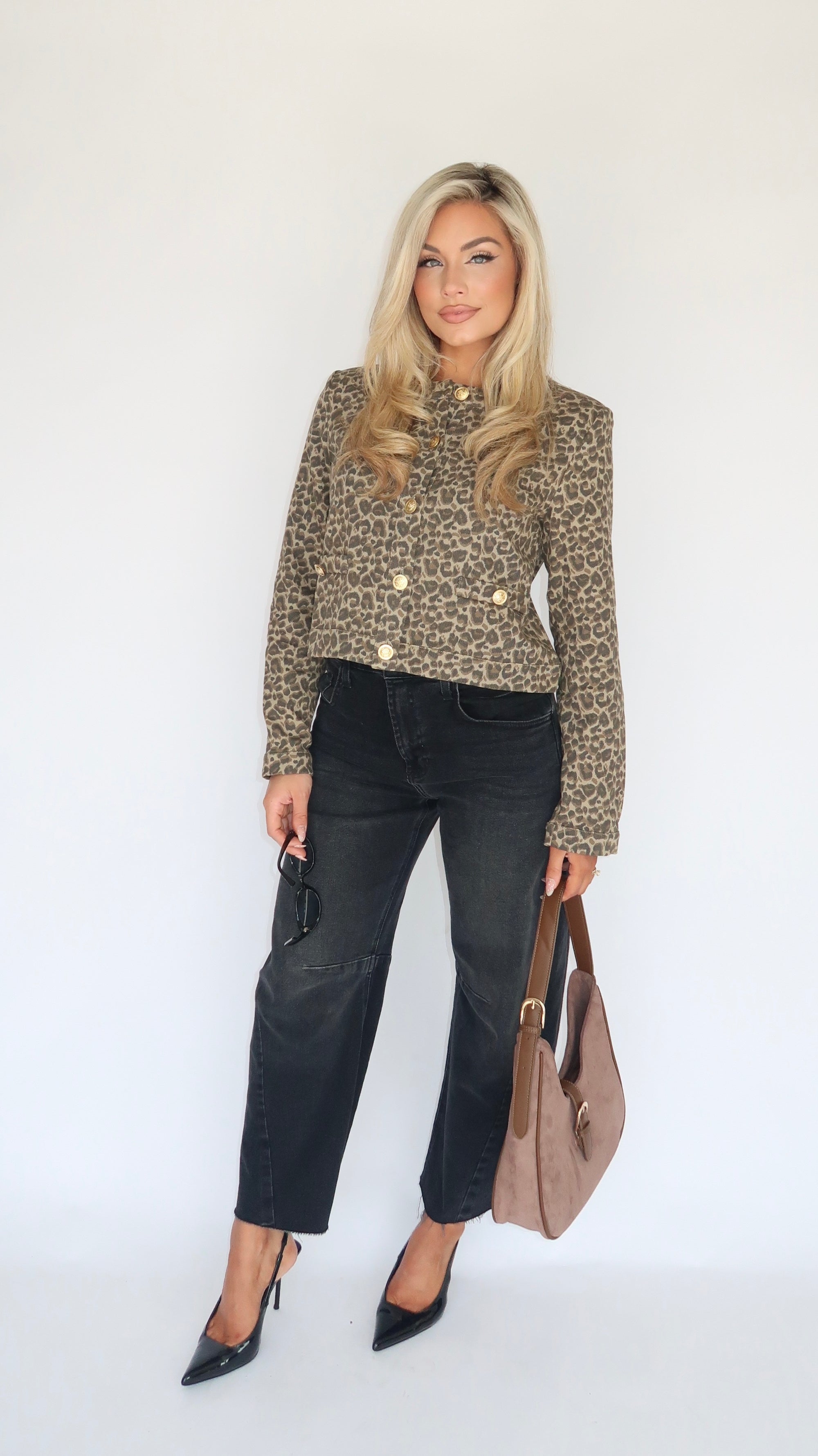 LEOPARD LUXE DENIM CROPPED JACKET