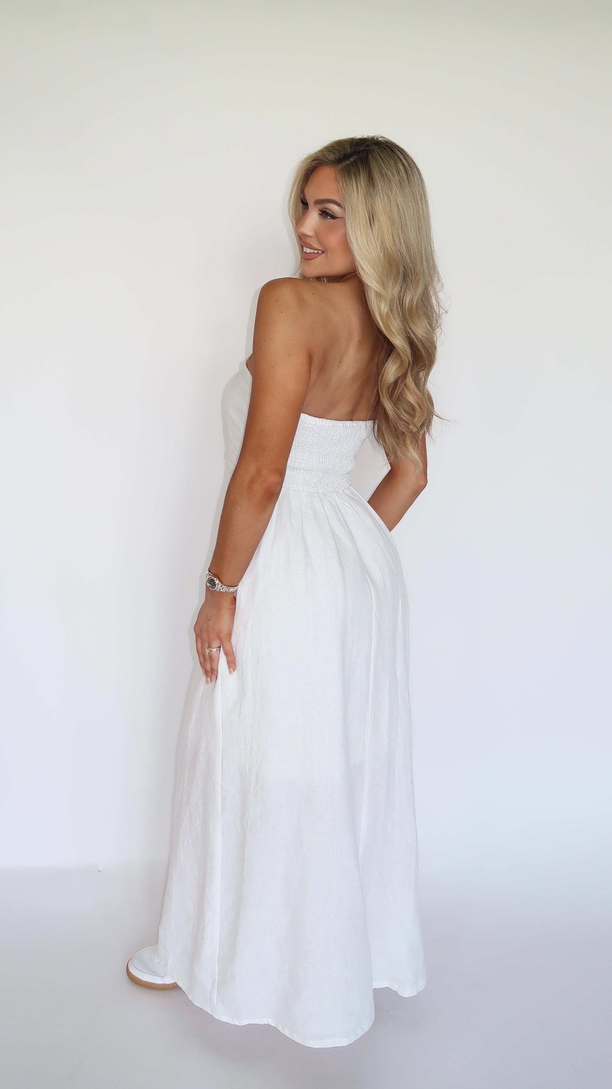 ISLA SANDS LINEN MAXI DRESS WHITE
