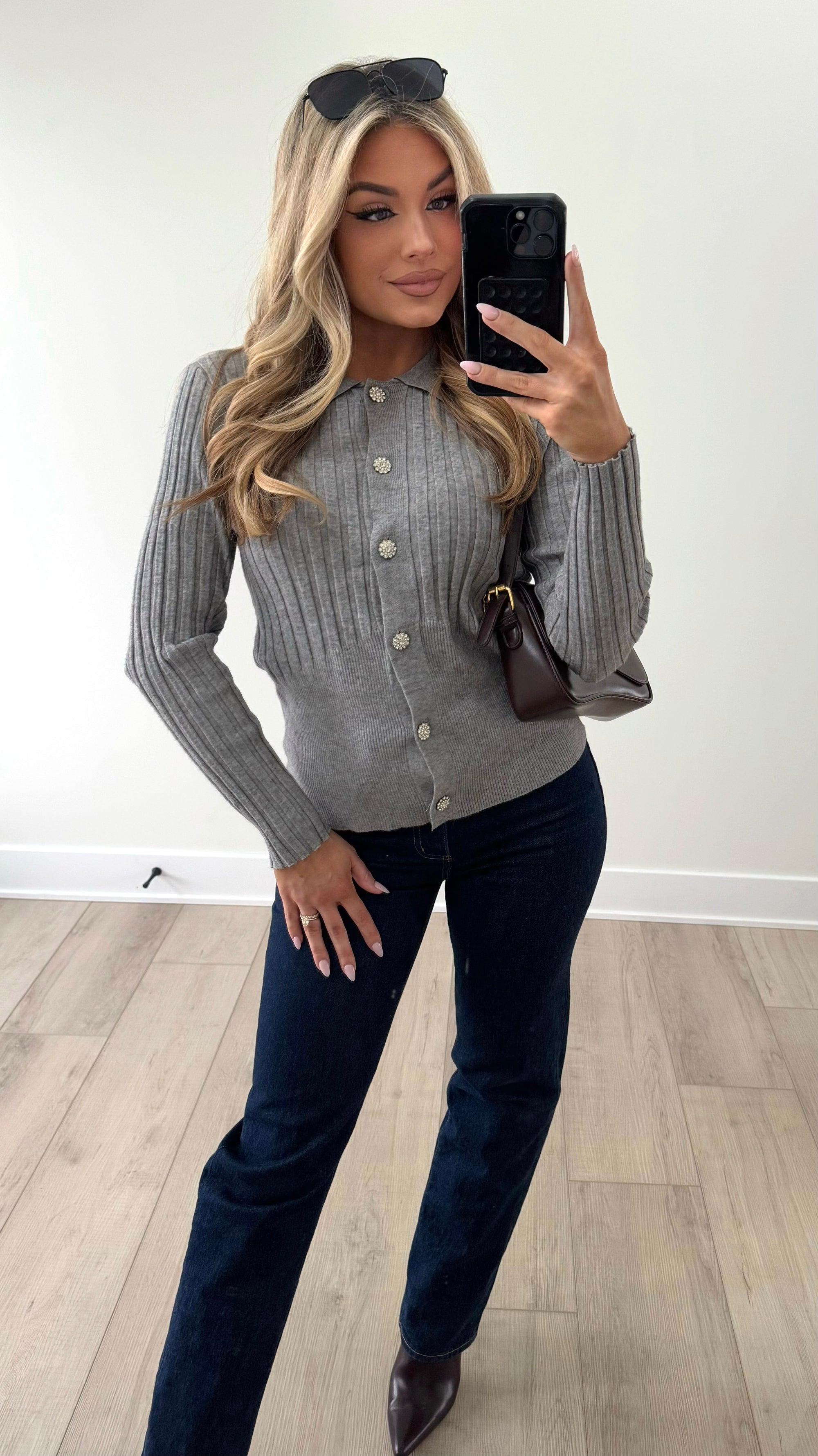 VANESSA EMBELLISHED BUTTON UP CARDIGAN