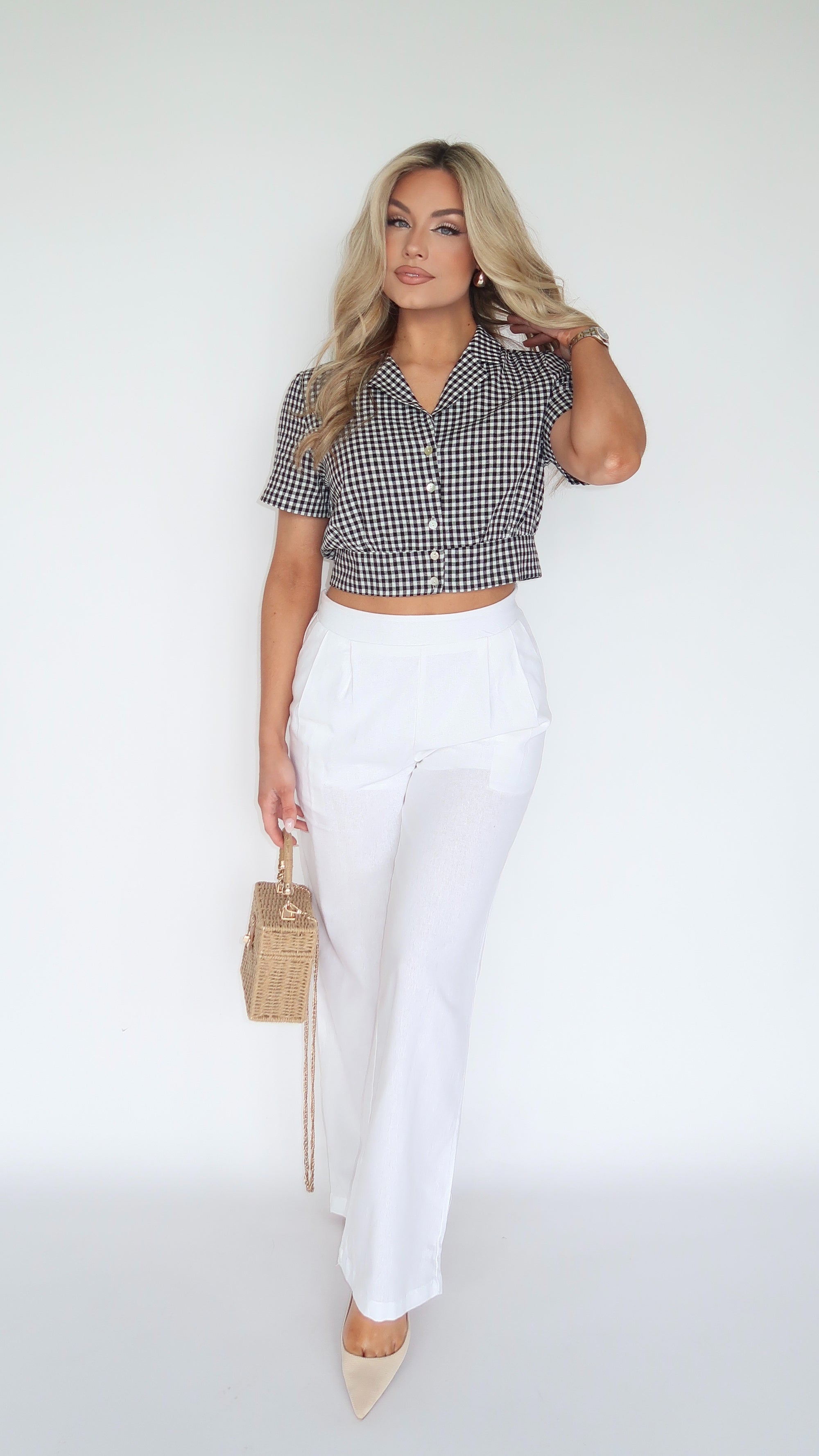 WIN DIXIE COLLARD GINGHAM TOP