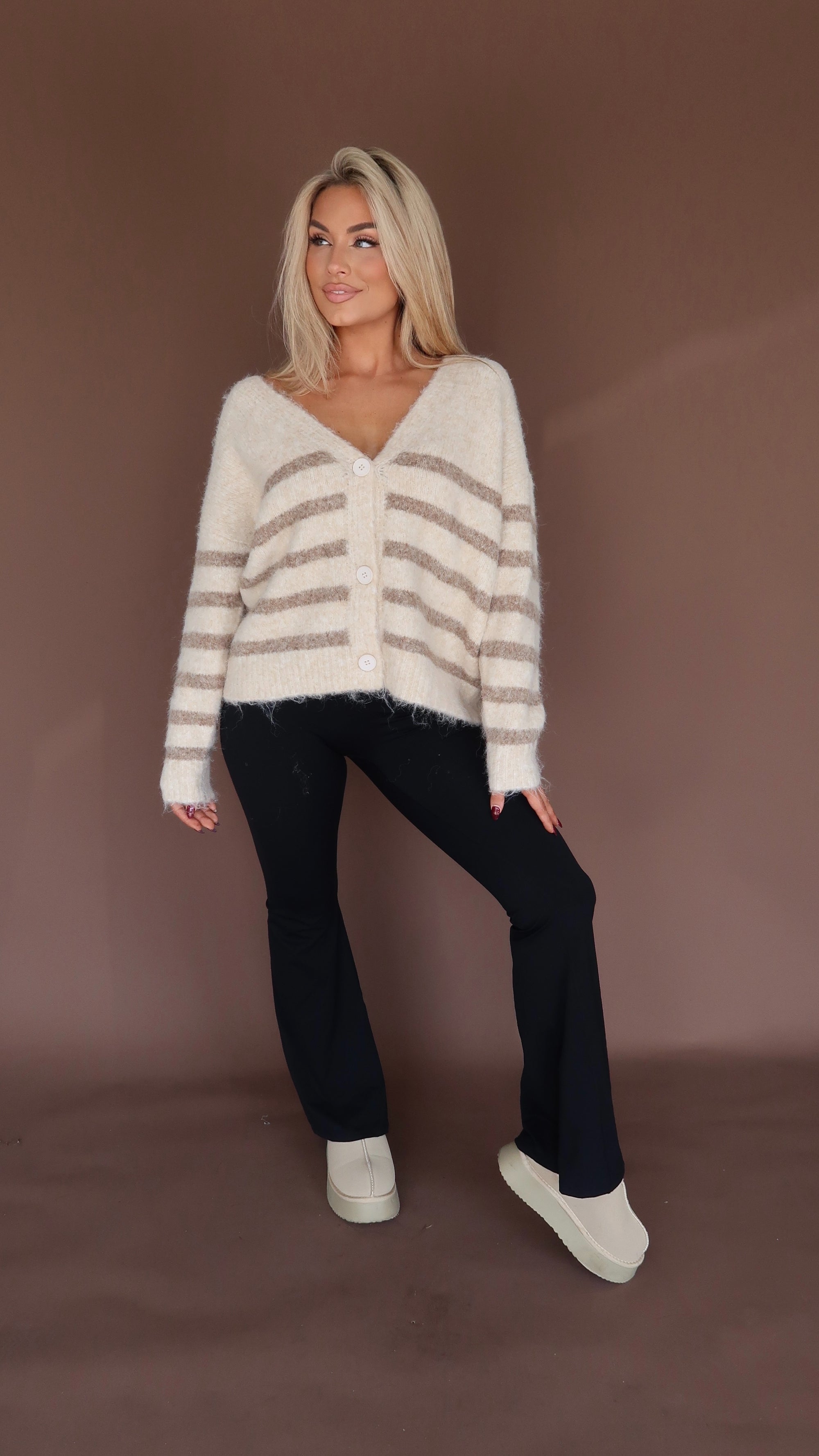 OAKLEY STRIPED CARDIGAN CREAM/TAUPE