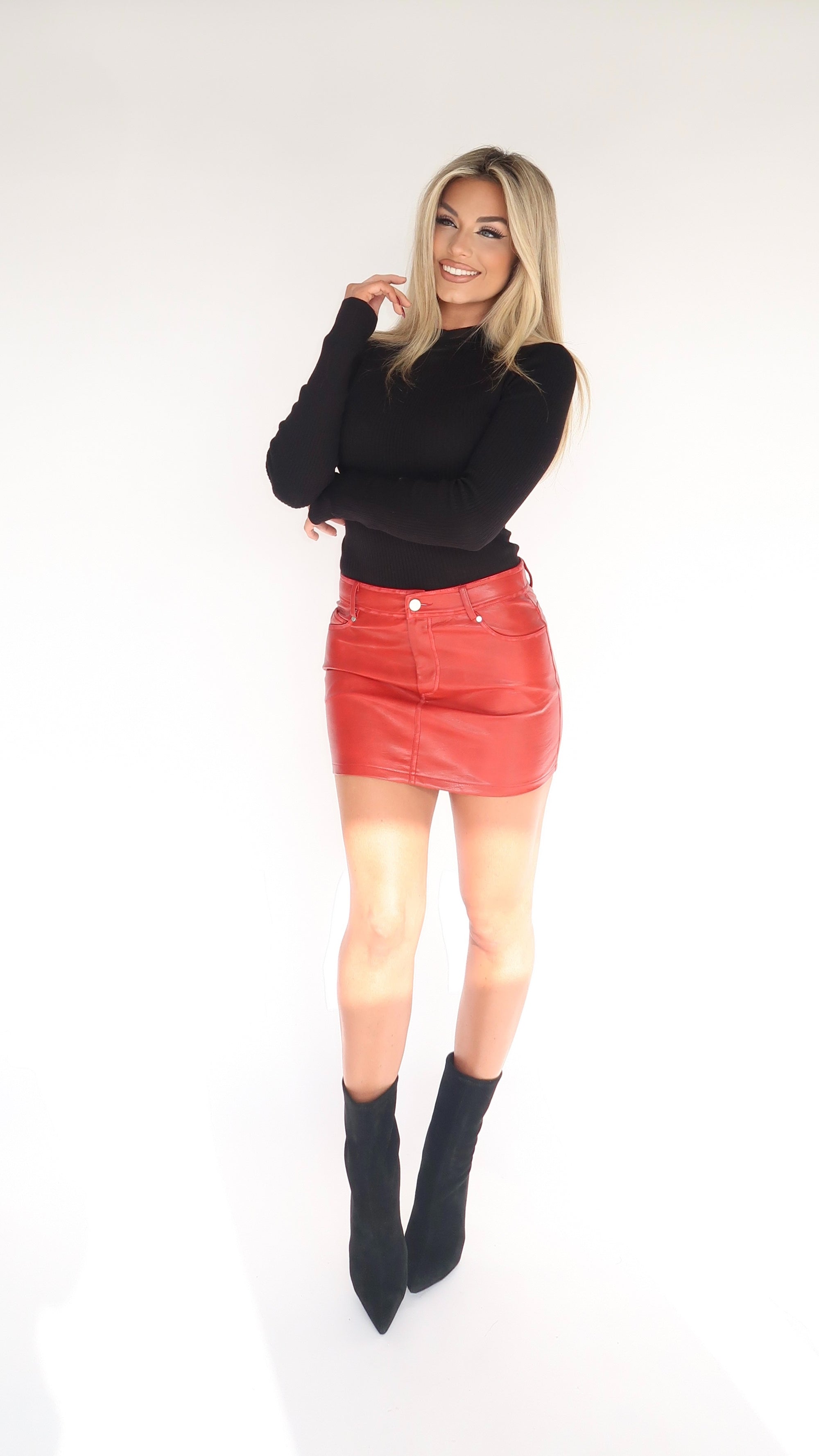 POPPY FAUX LEATHER RED MINI SKIRT