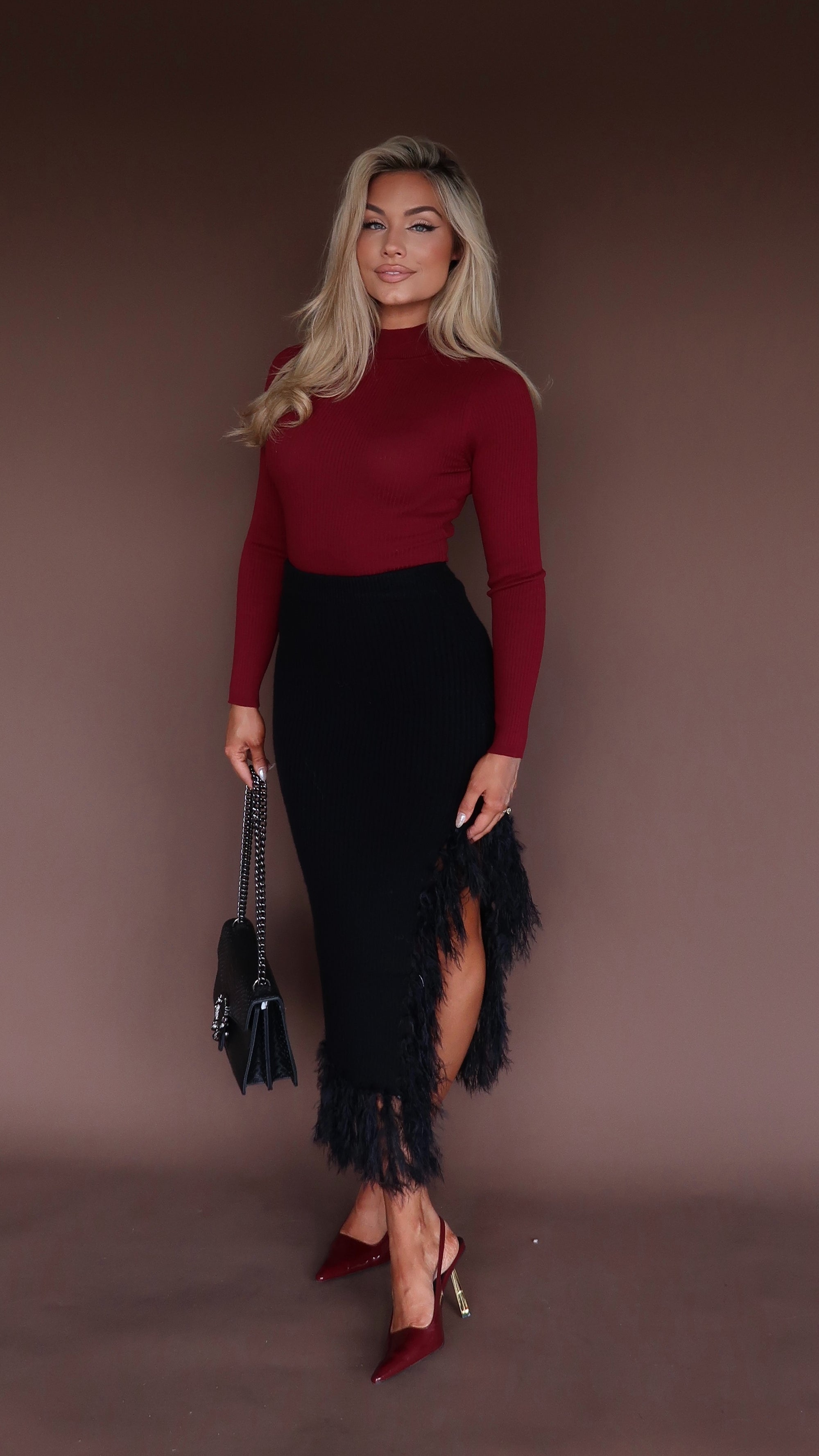 FARAH FRINGE KNIT MAXI SKIRT