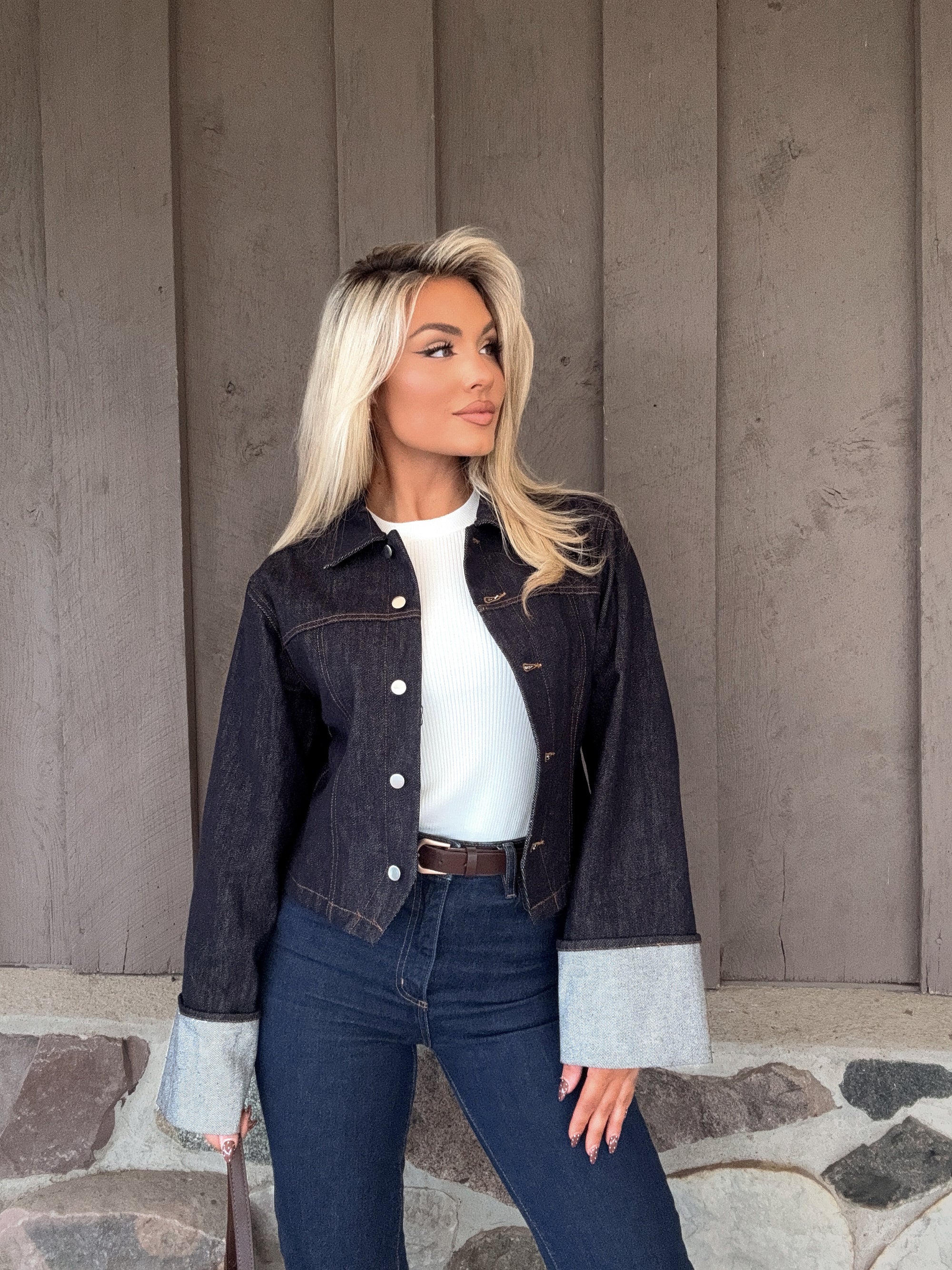 DENIM TRENCH CROPPED JACKET