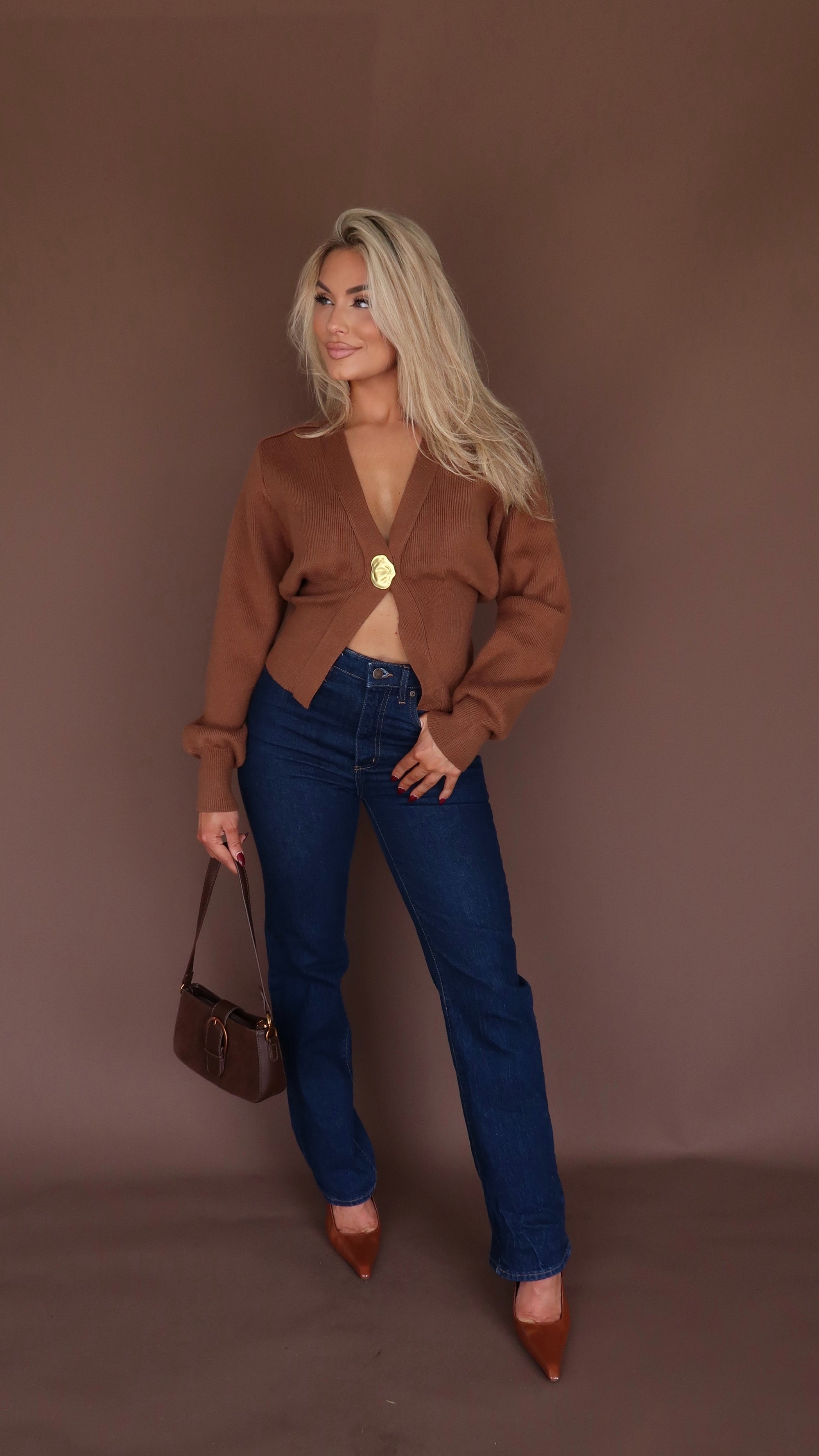 MACCHIATO GOLD BUTTON CARDIGAN COGNAC