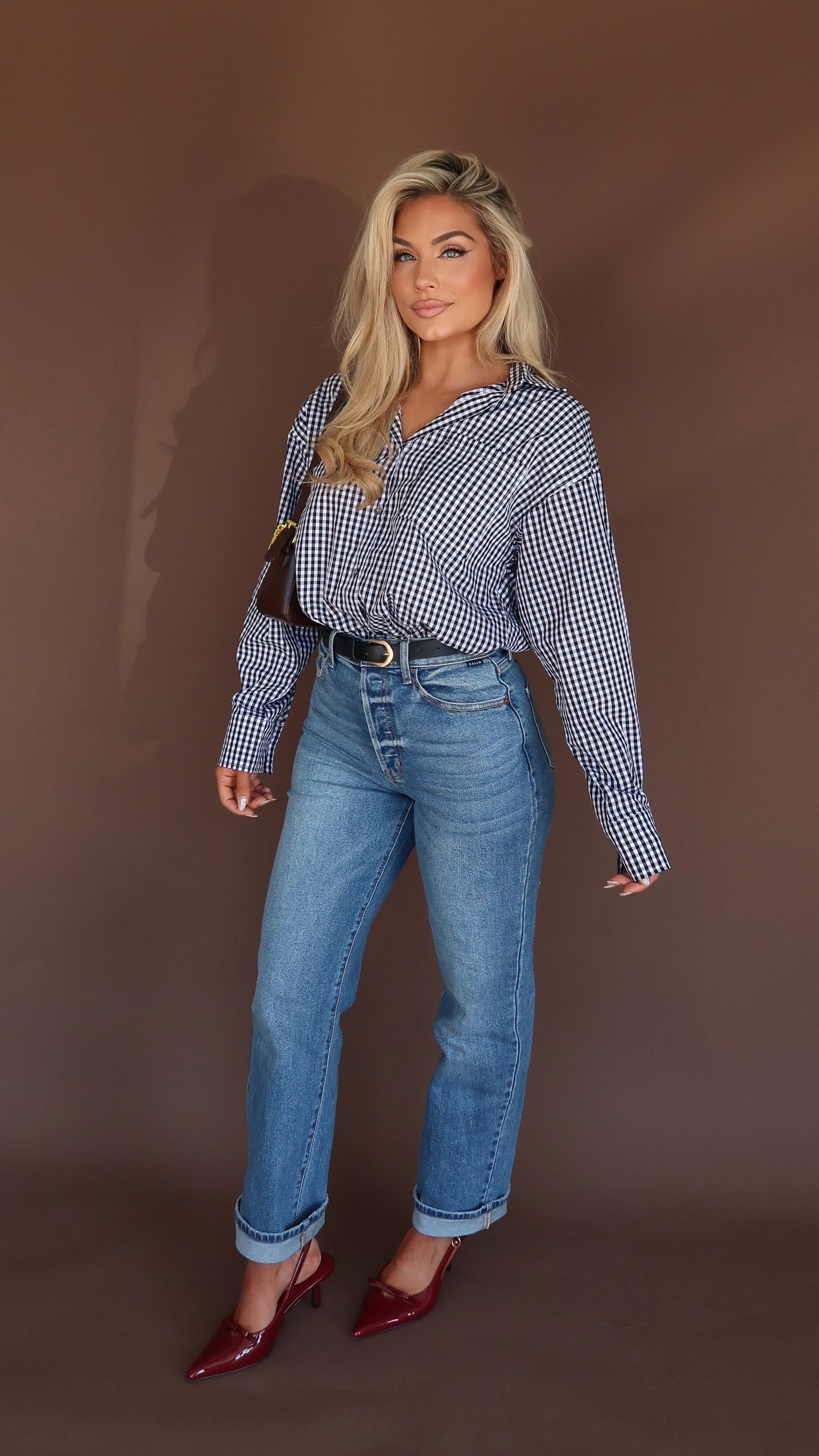 GILLIE GINGHAM BUTTON DOWN TOP