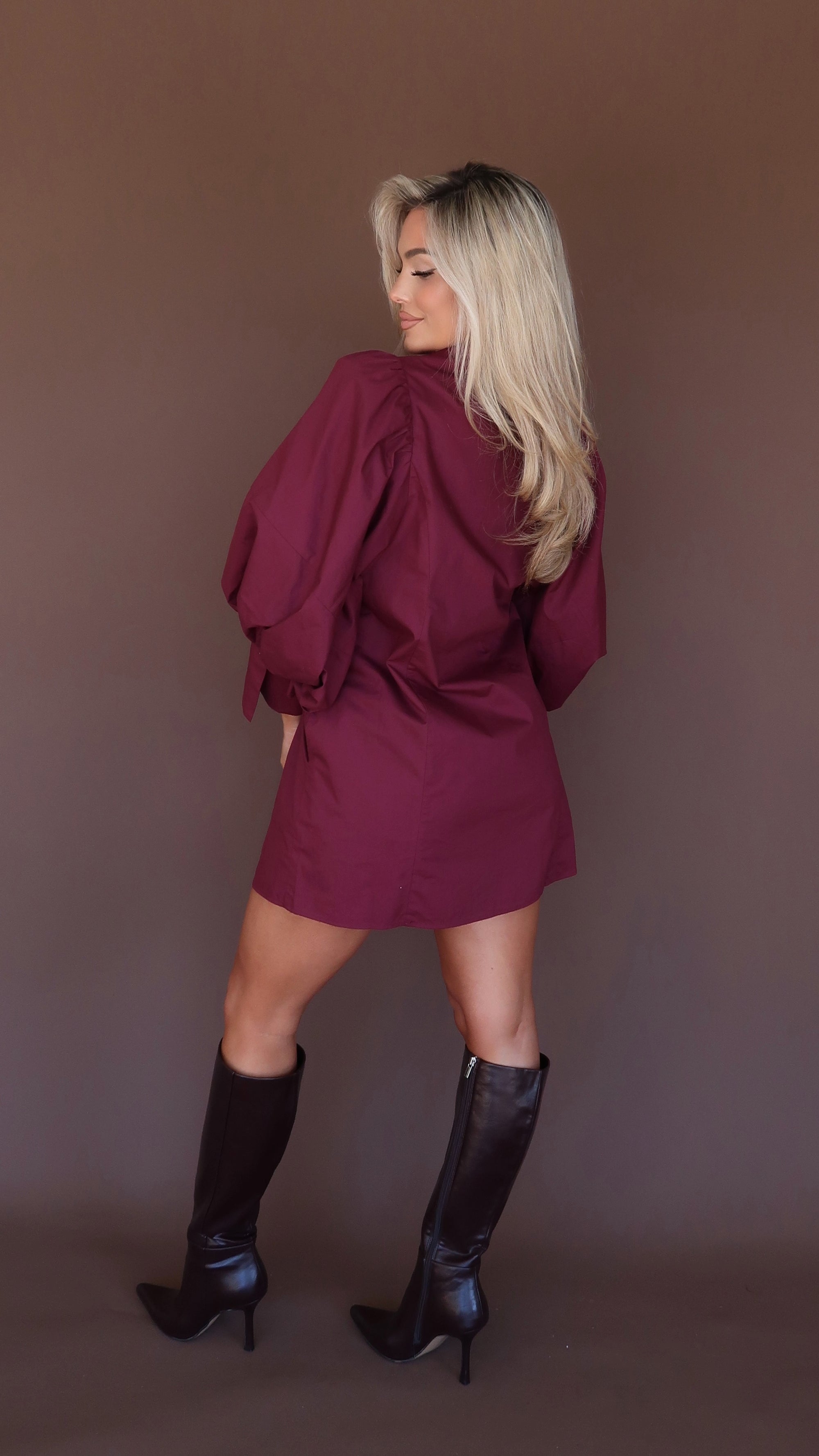 NOVEMBER PUFF SLEEVE DRESS CRANBERRY
