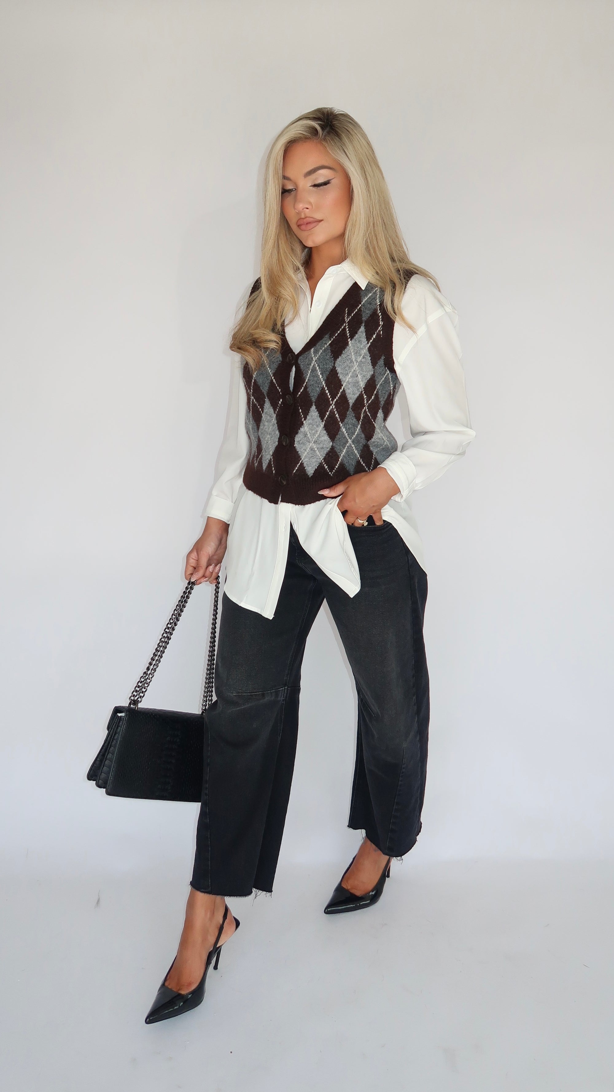 OXFORD PLAID SWEATER VEST BROWN