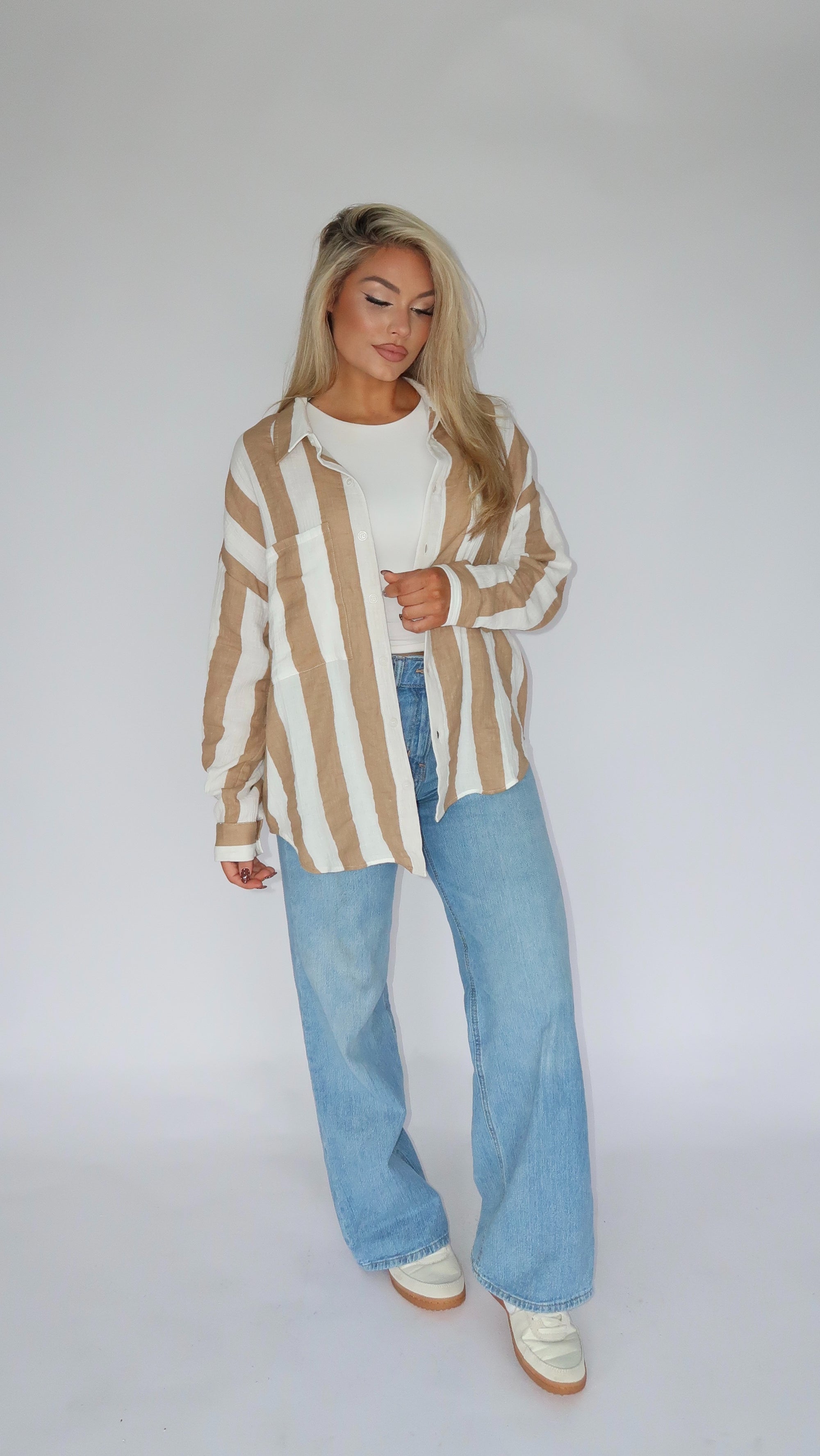 DRIFTWOOD STRIPES GAUZE BUTTON DOWN TOP
