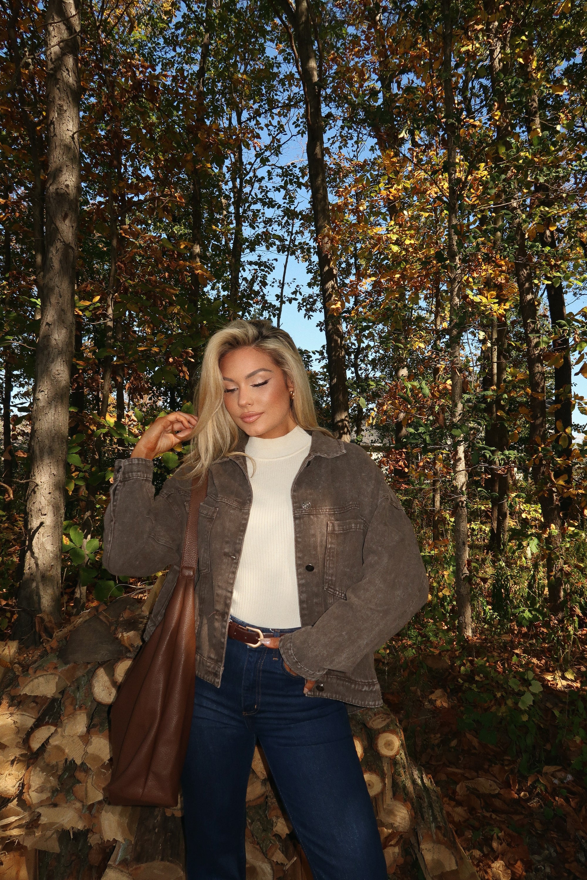 STAPLE OVERSIZED DENIM JACKET BROWN