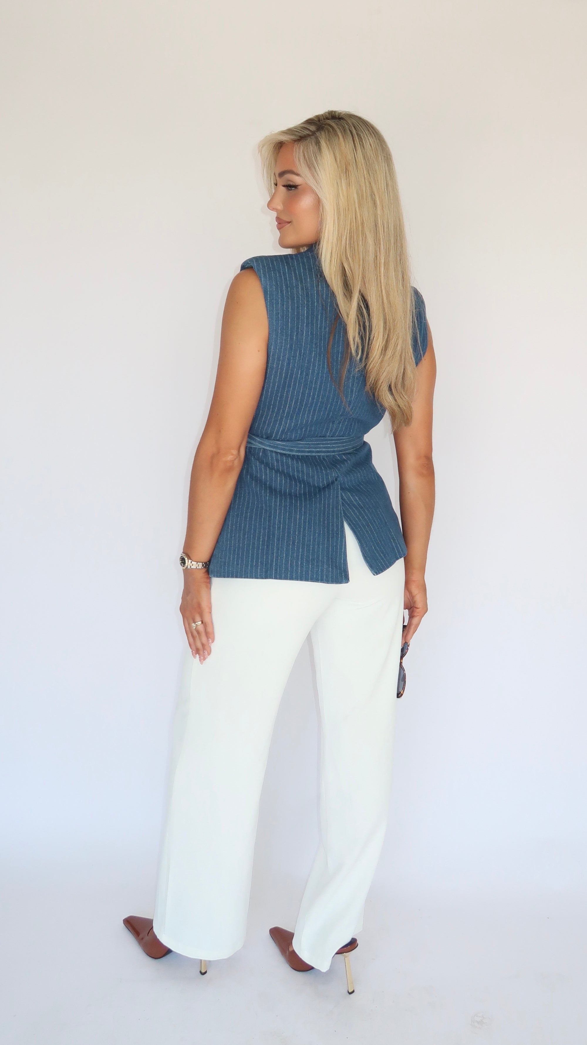 SLOANE DENIM STRIPED VEST BOW TIE