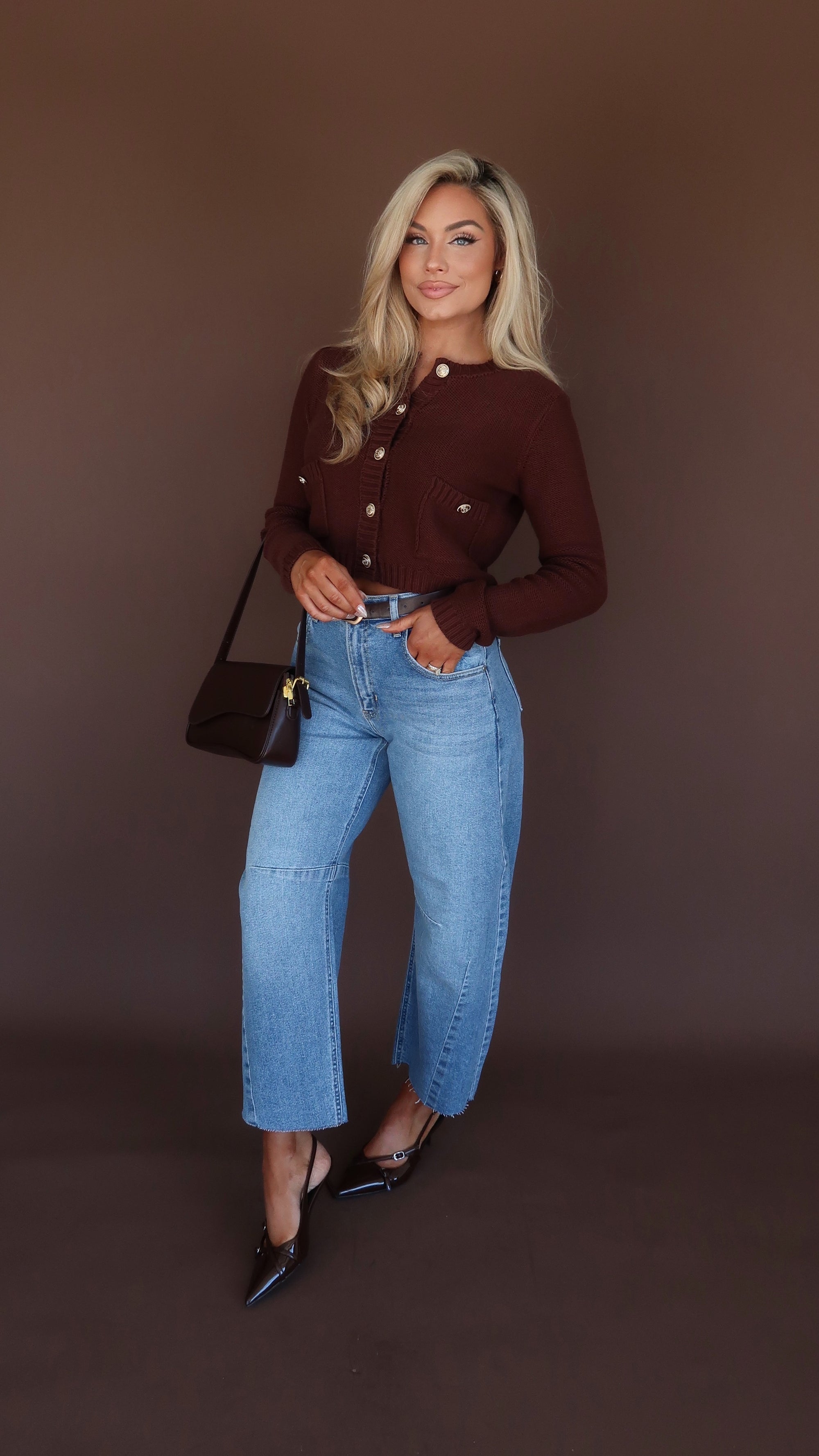 OAKLYN KNIT CARDIGAN BROWN
