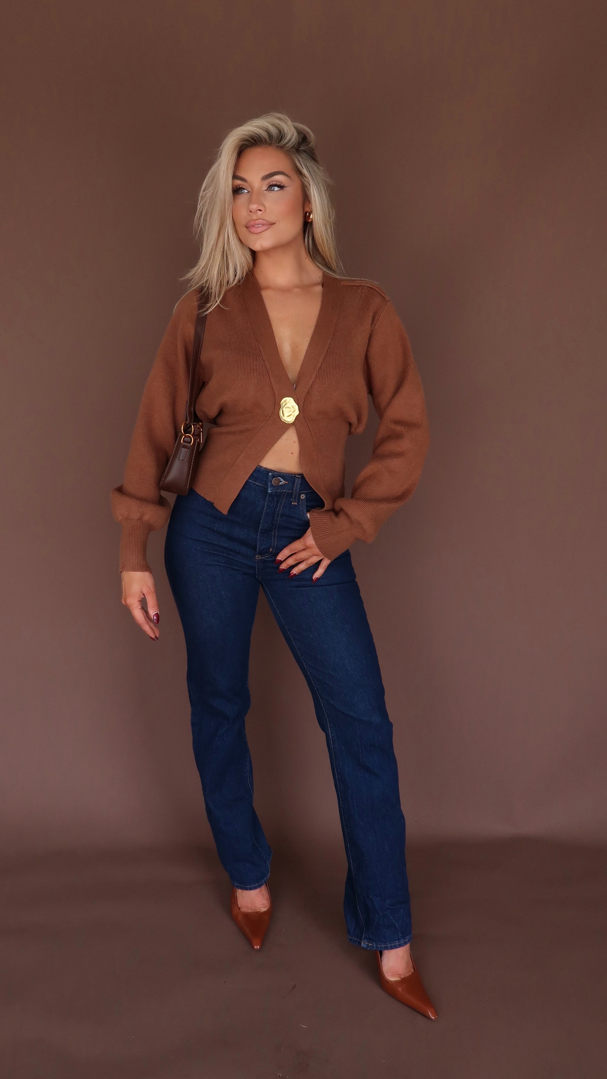 MACCHIATO GOLD BUTTON CARDIGAN COGNAC