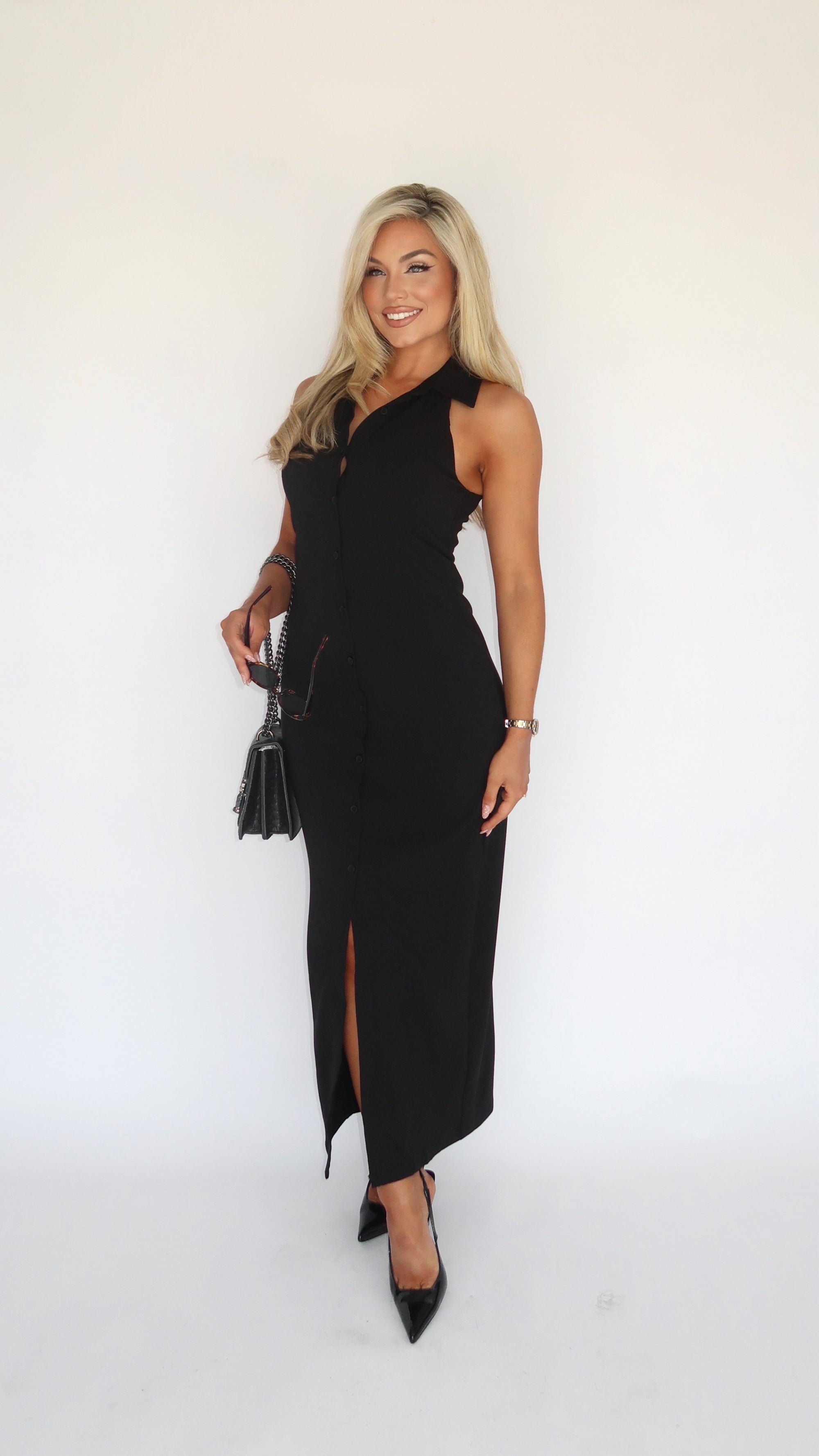 KATE COLLARD MAXI DRESS BLACK