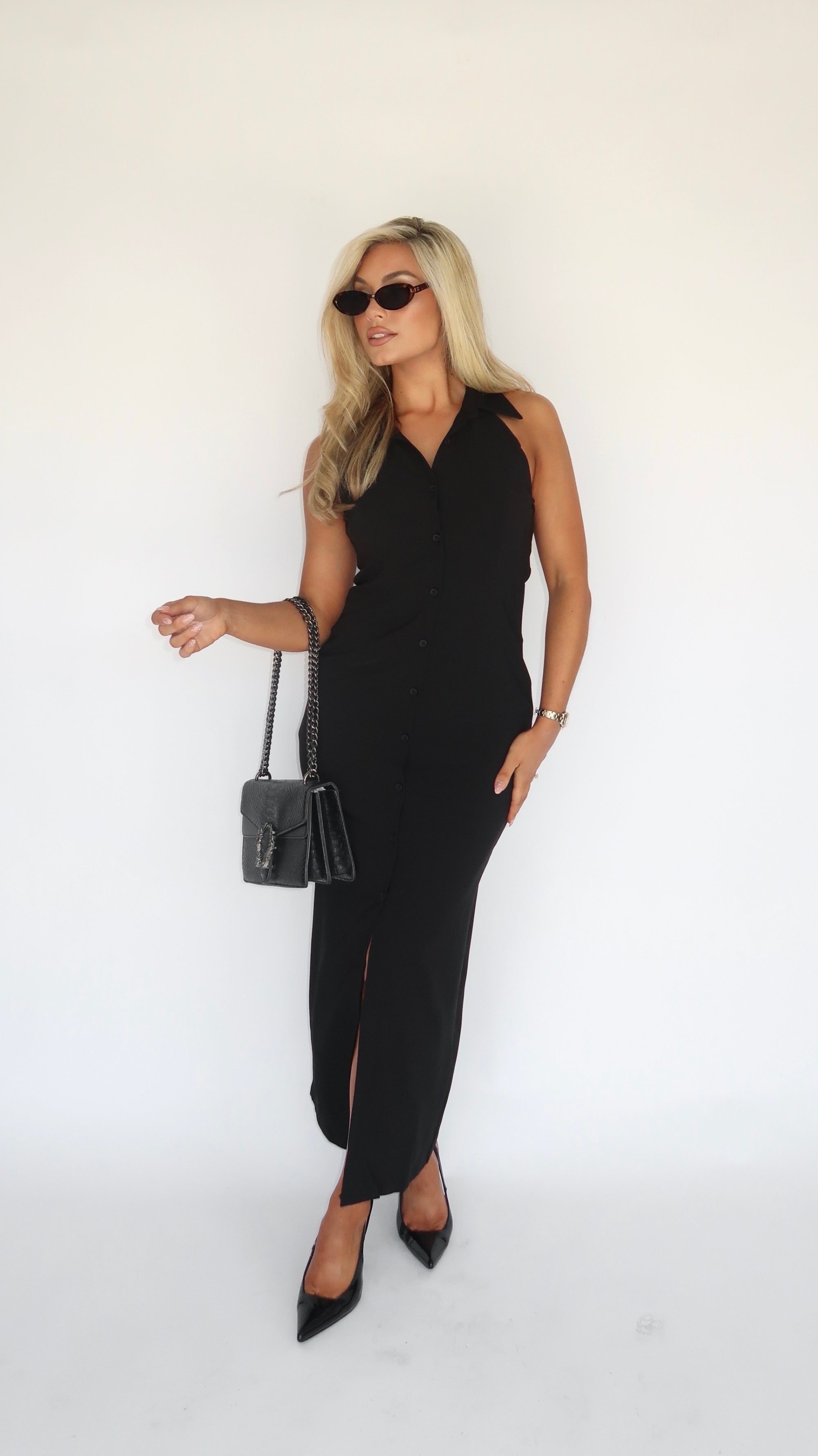 KATE COLLARD MAXI DRESS BLACK