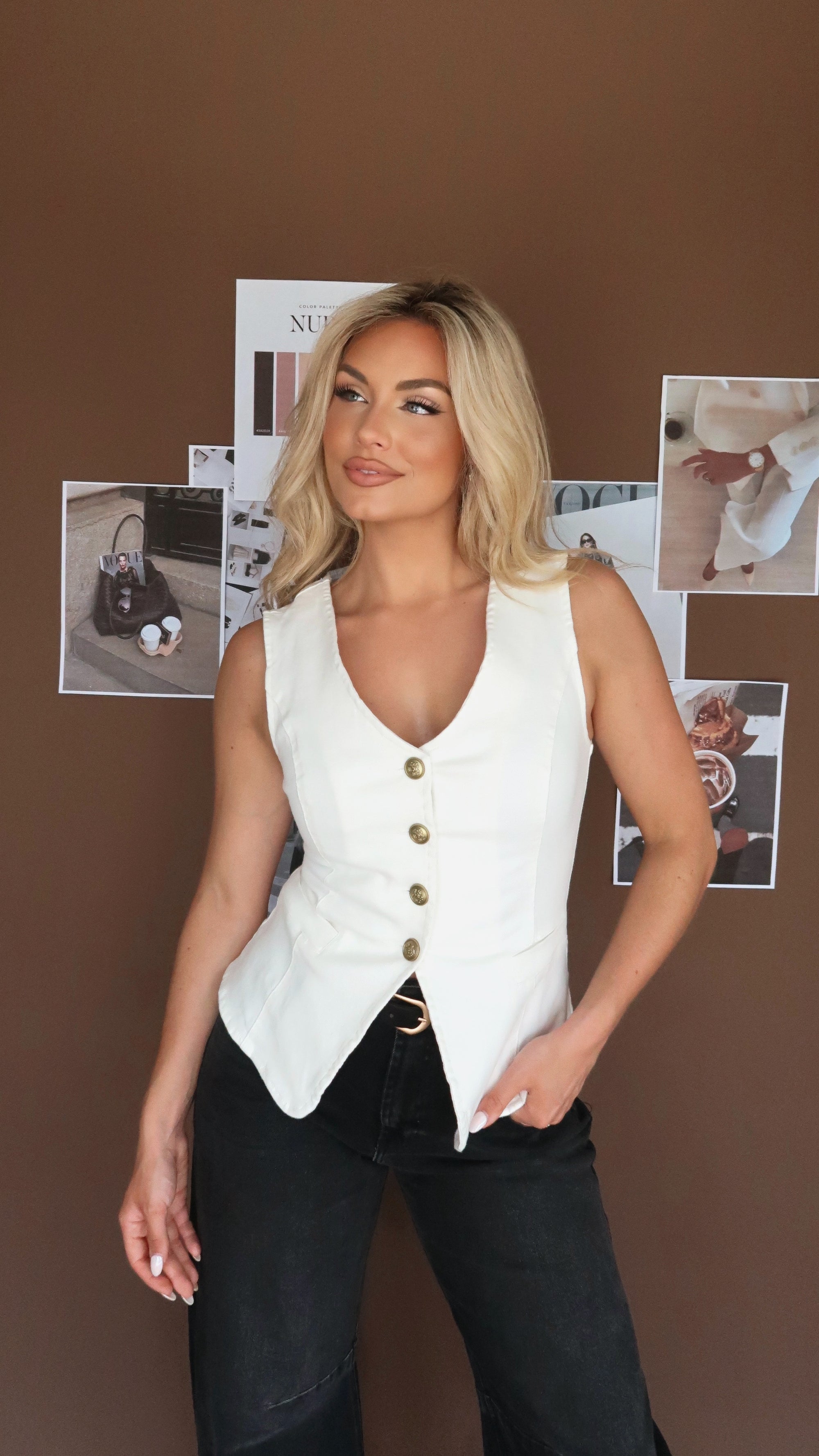 EDITOR DENIM VEST TOP CREAM