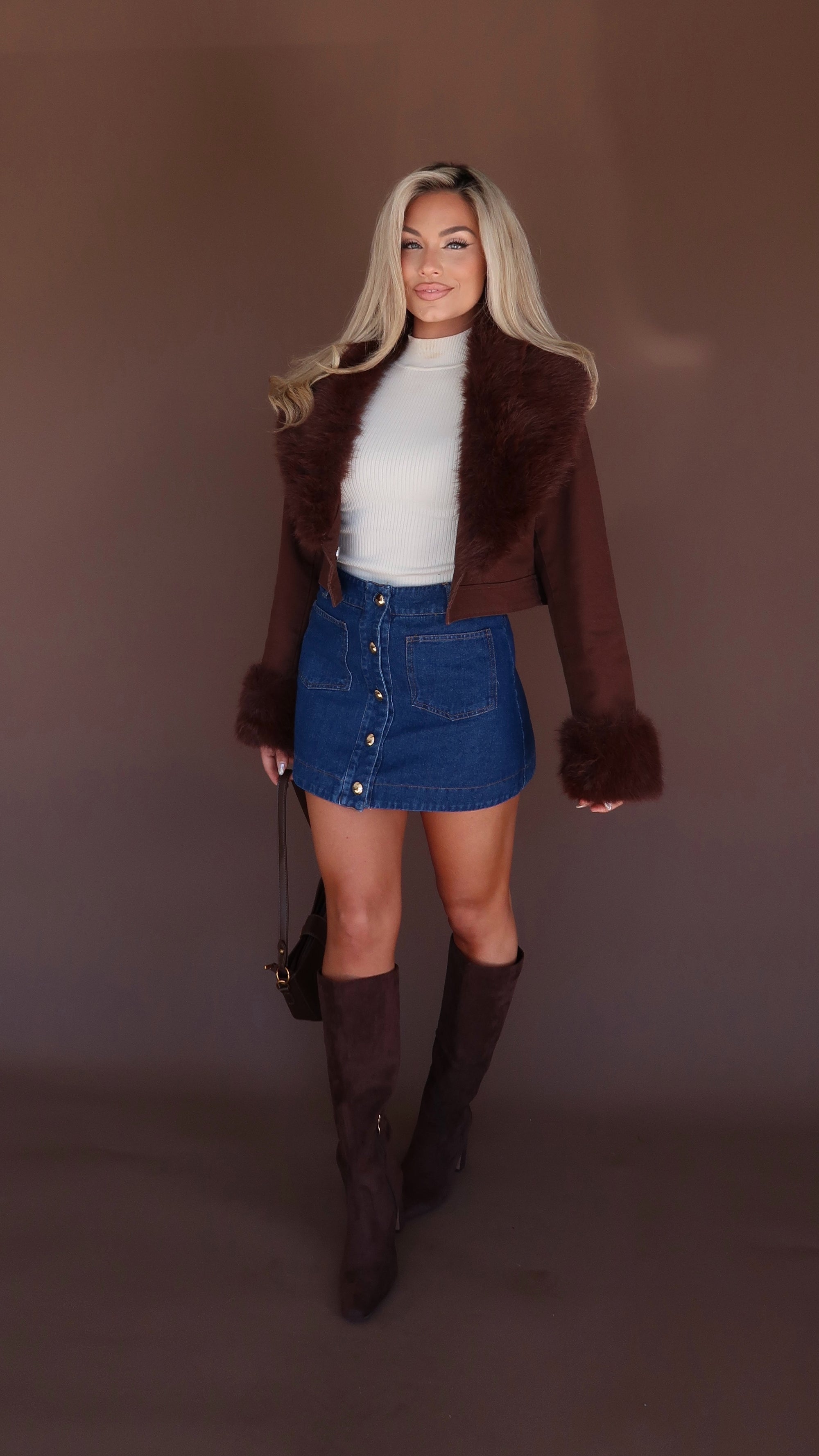 TOASTED MAPLE REMOVABLE FUR TRIM JACKET
