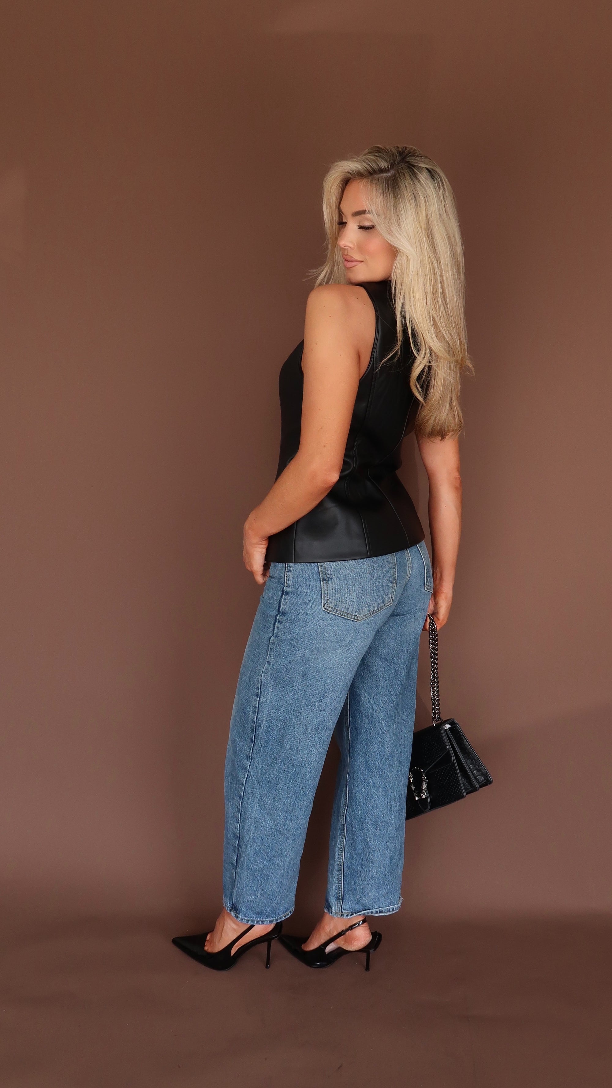 MCRAE FAUX LEATHER TOP BLACK