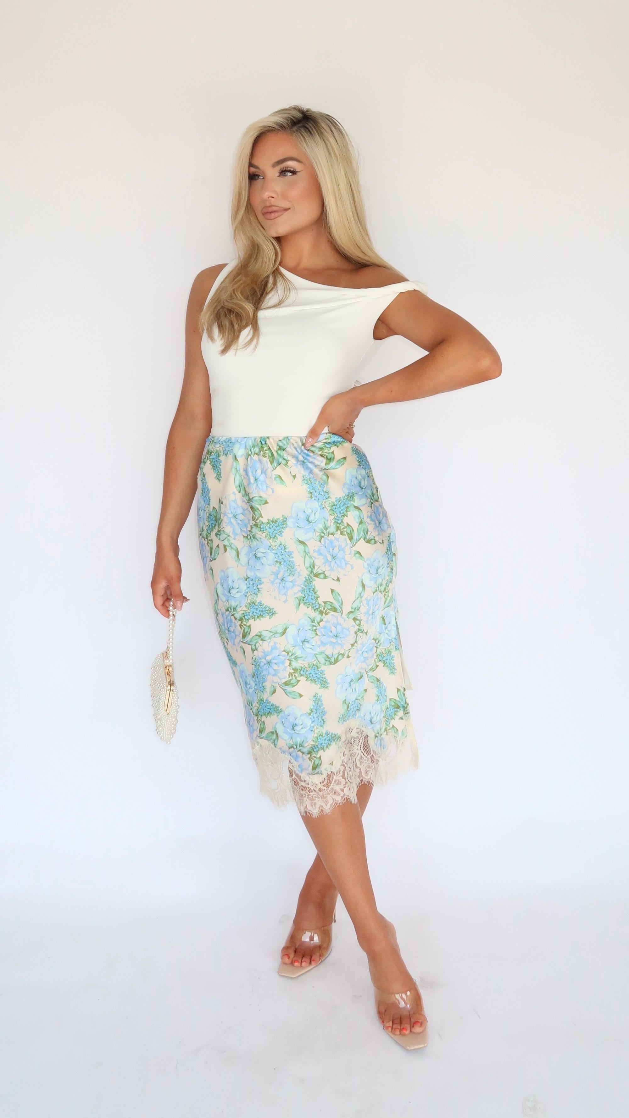 BLUEBELLE BLOSSOM HIGH WAISTED MIDI SKIRT
