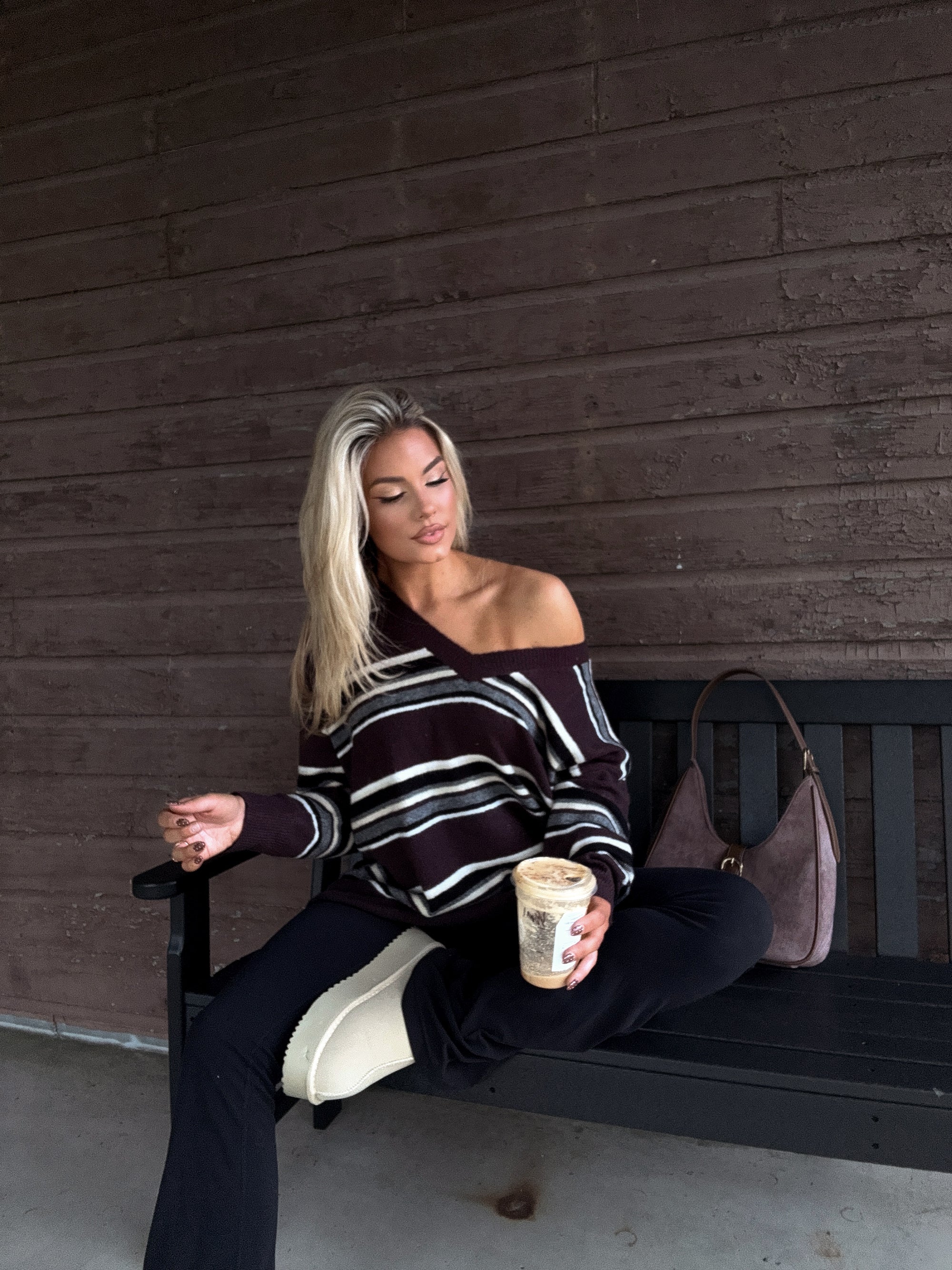 POLO STRIPED OVERSIZED SWEATER BROWN