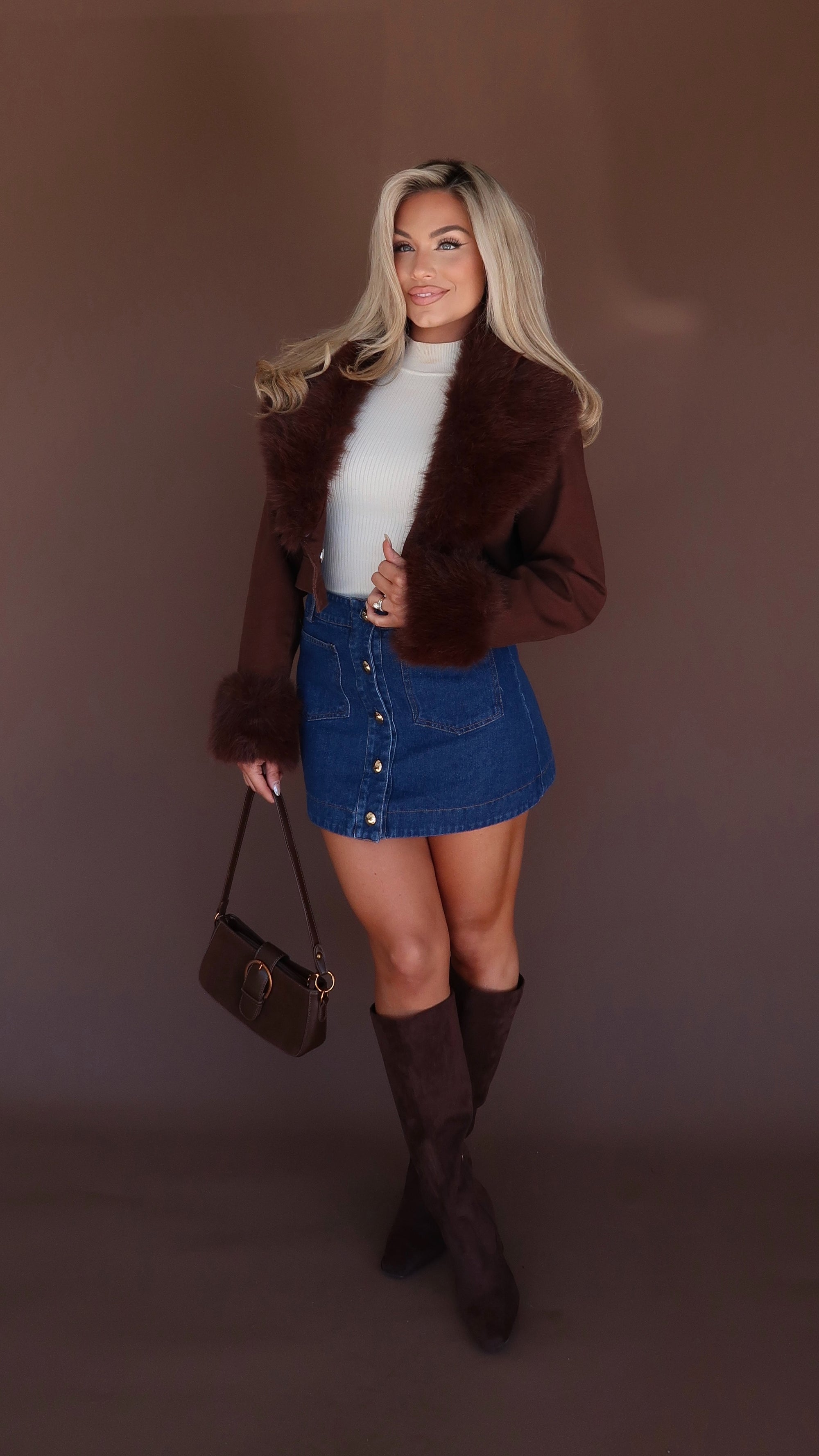 TOASTED MAPLE REMOVABLE FUR TRIM JACKET