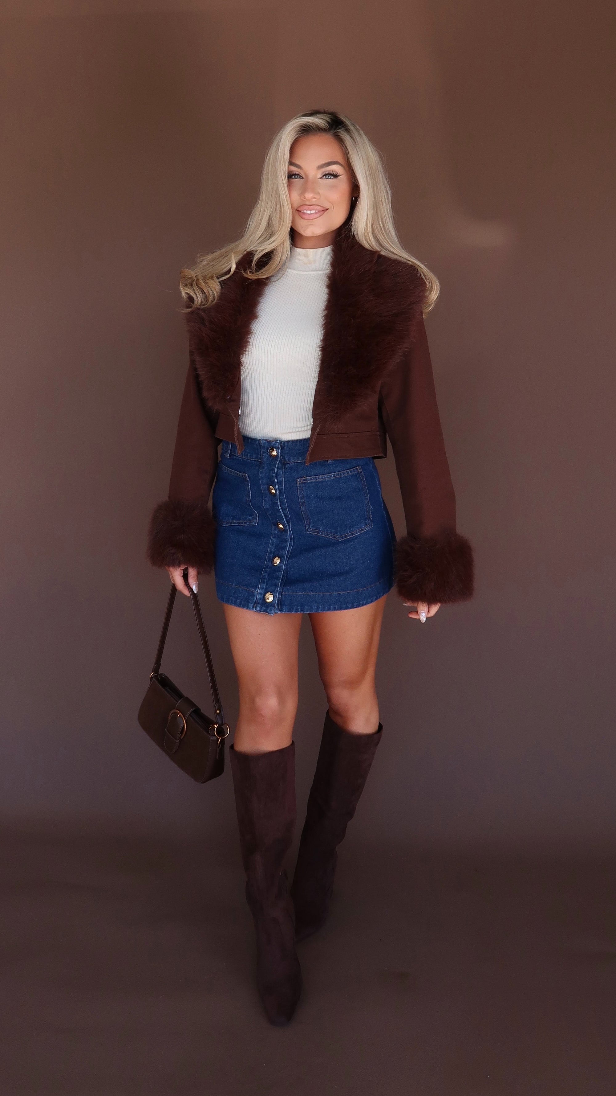 TOASTED MAPLE REMOVABLE FUR TRIM JACKET