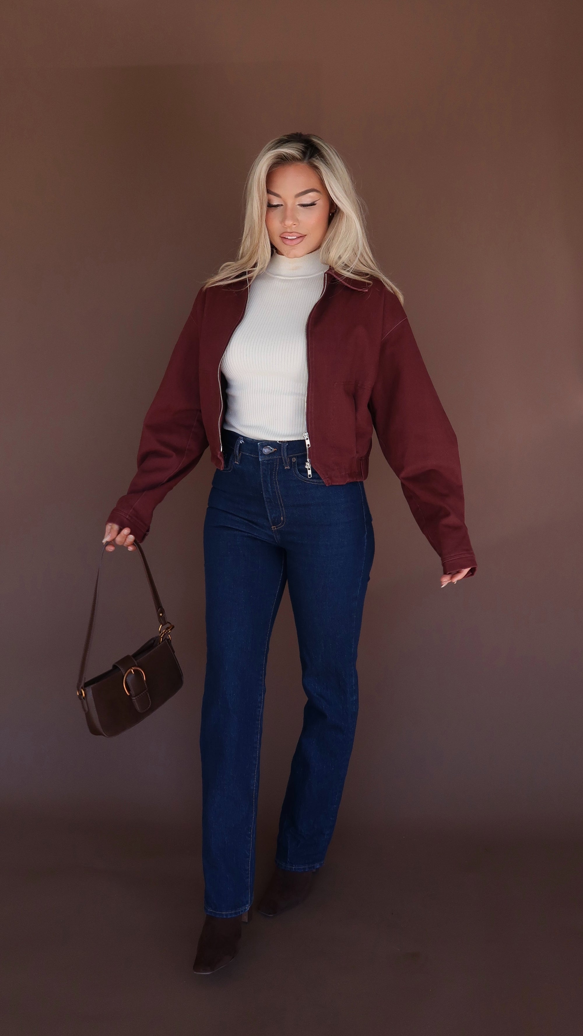 MERLOT CROPPED BOMBER BARN JACKET