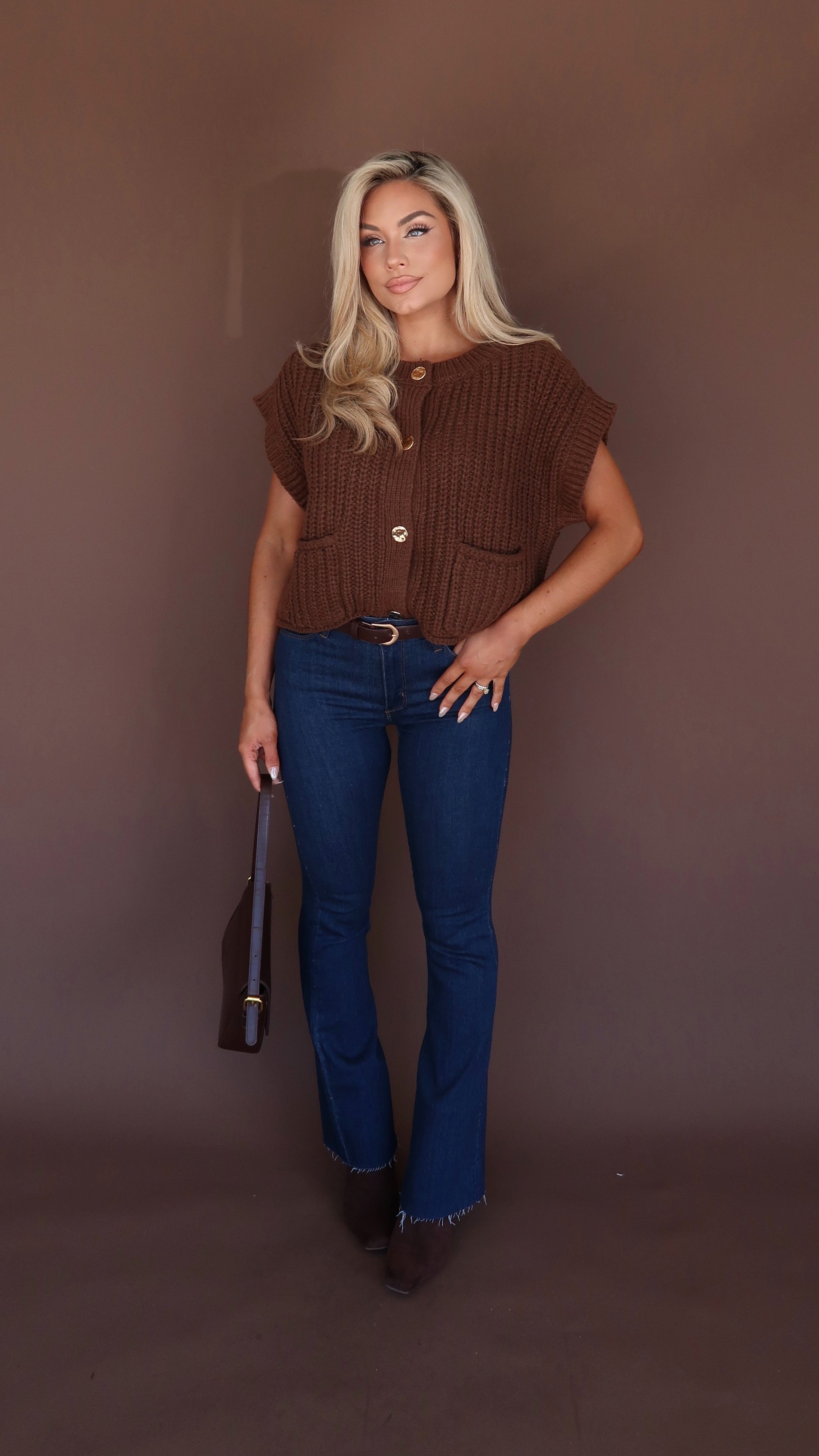 WALNUT SWEATER VEST KNIT TOP BROWN