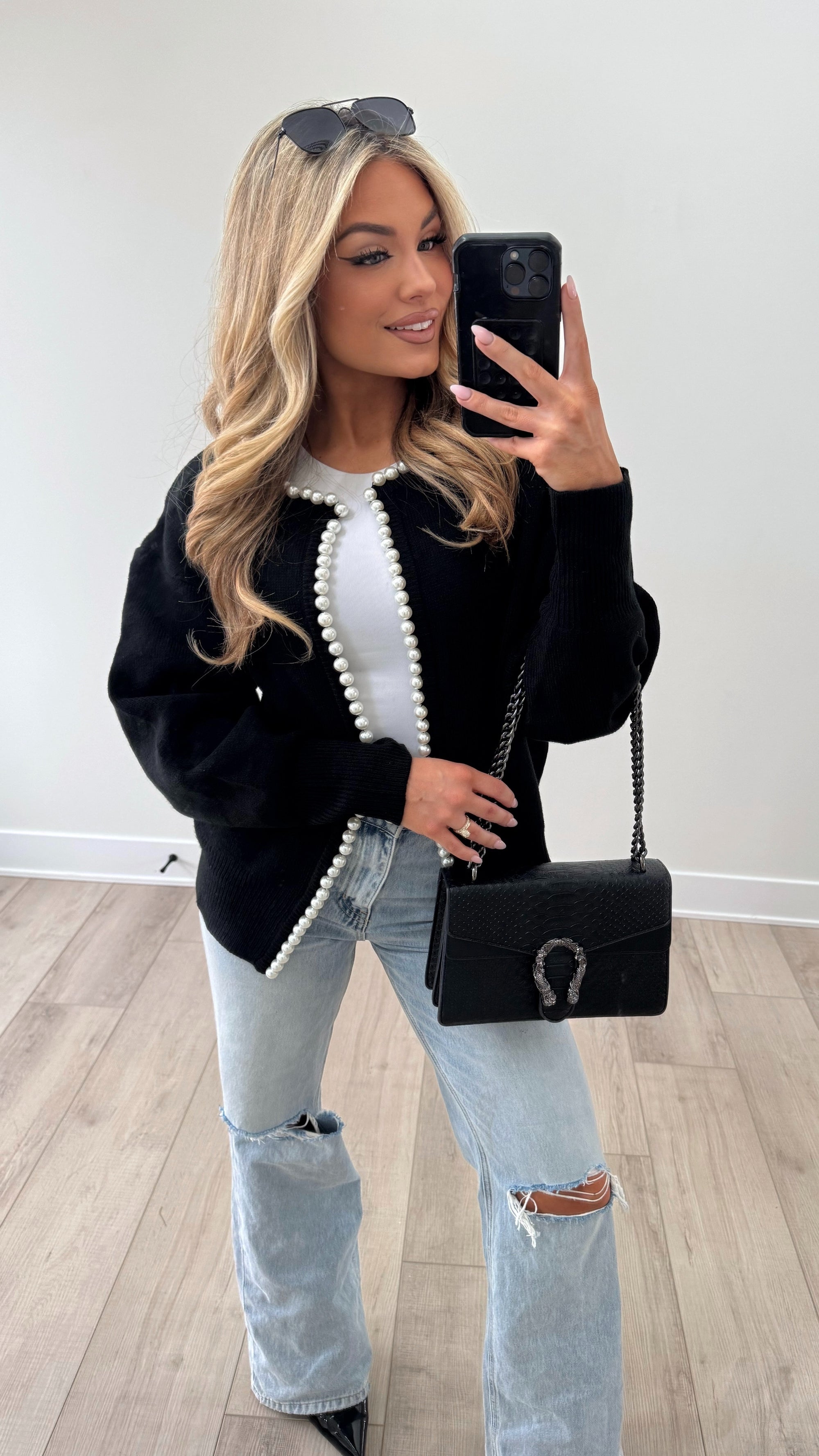 CELESTE PEARL CARDIGAN BLACK
