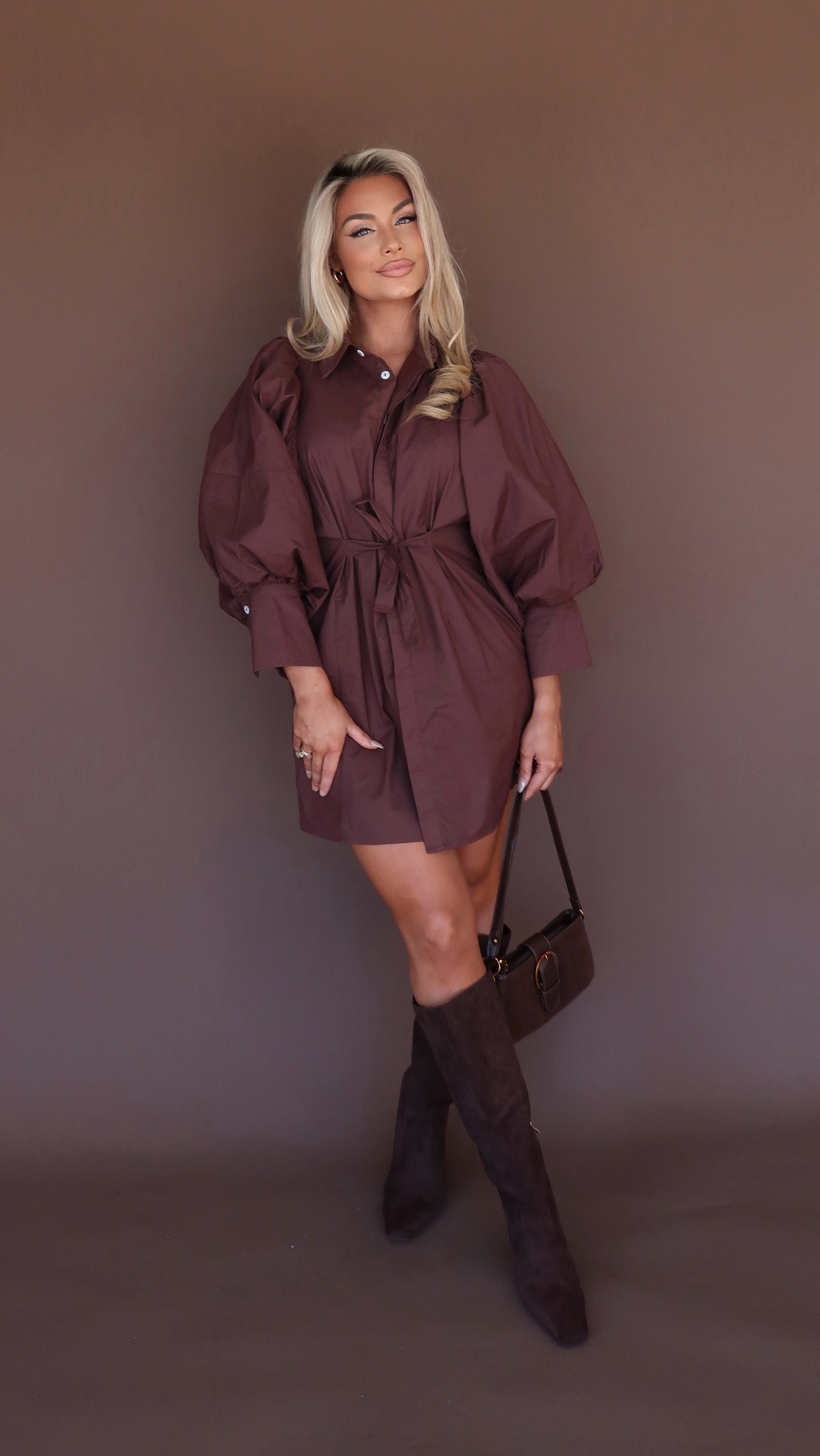 NOVEMBER PUFF SLEEVE DRESS MAPLE