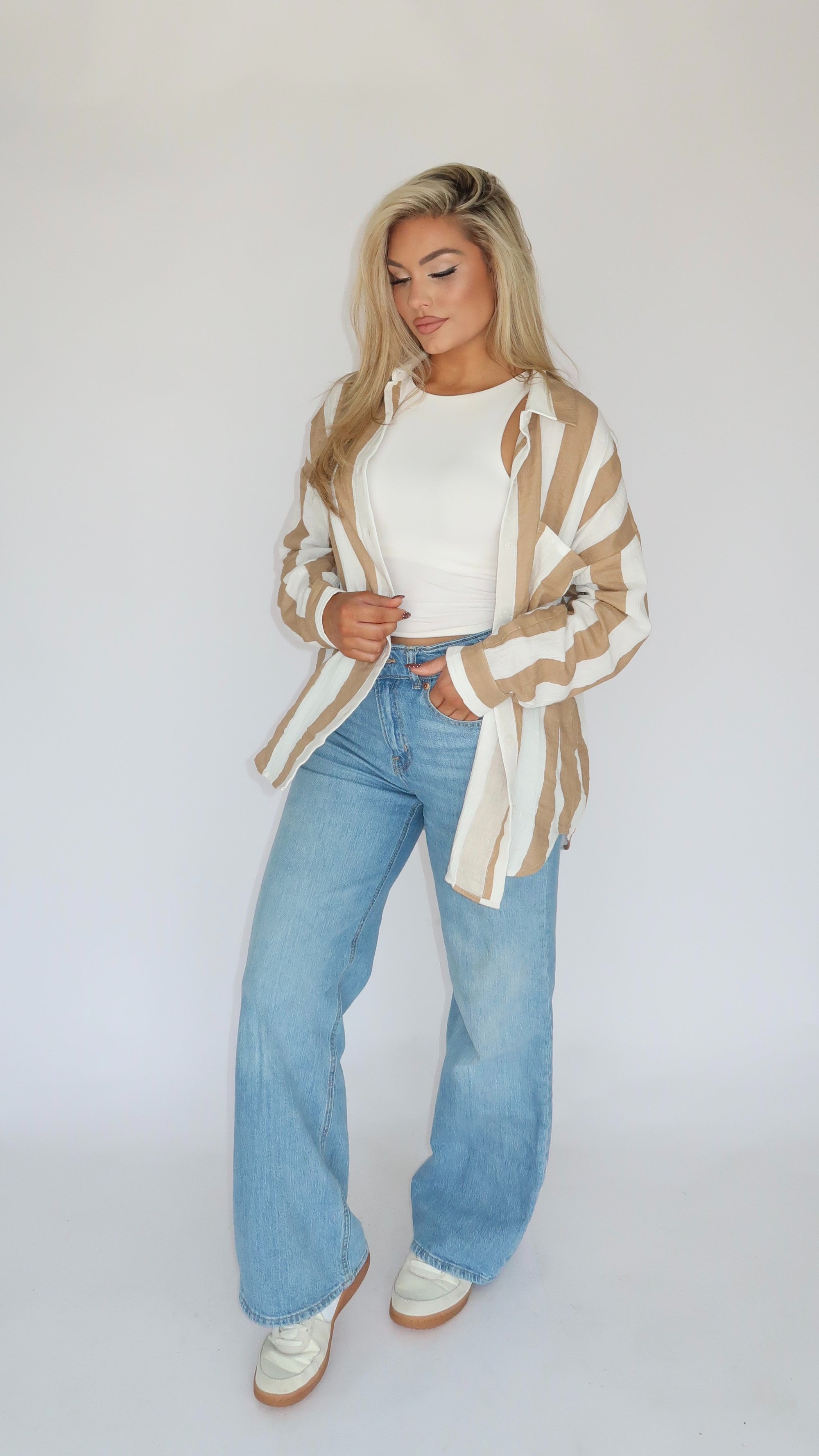 DRIFTWOOD STRIPES GAUZE BUTTON DOWN TOP