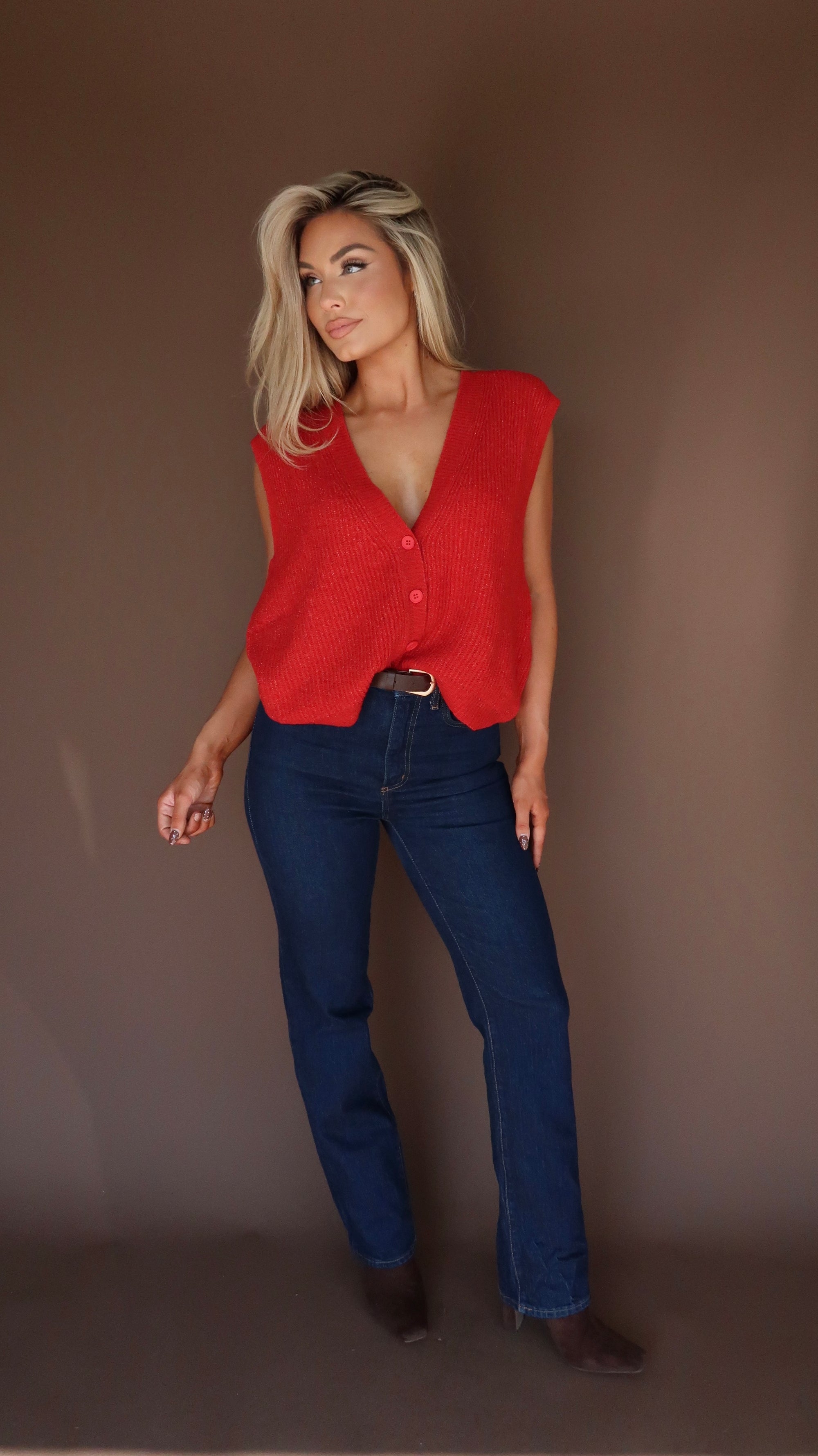 HAZELWOOD OVERSIZED SWEATER VEST RED