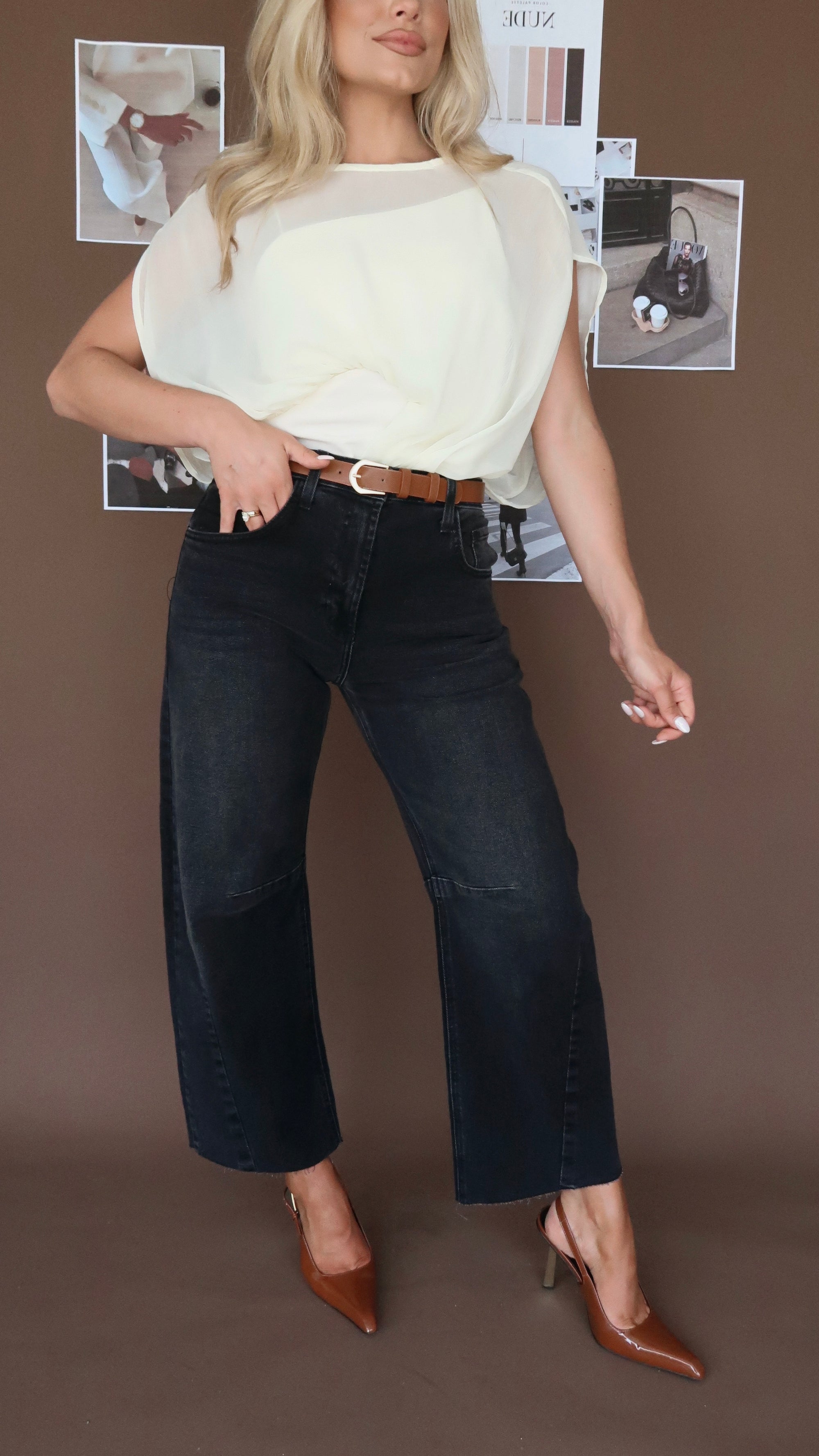 HIGH WAISTED WASHED BLACK CROPPED BARREL JEAN