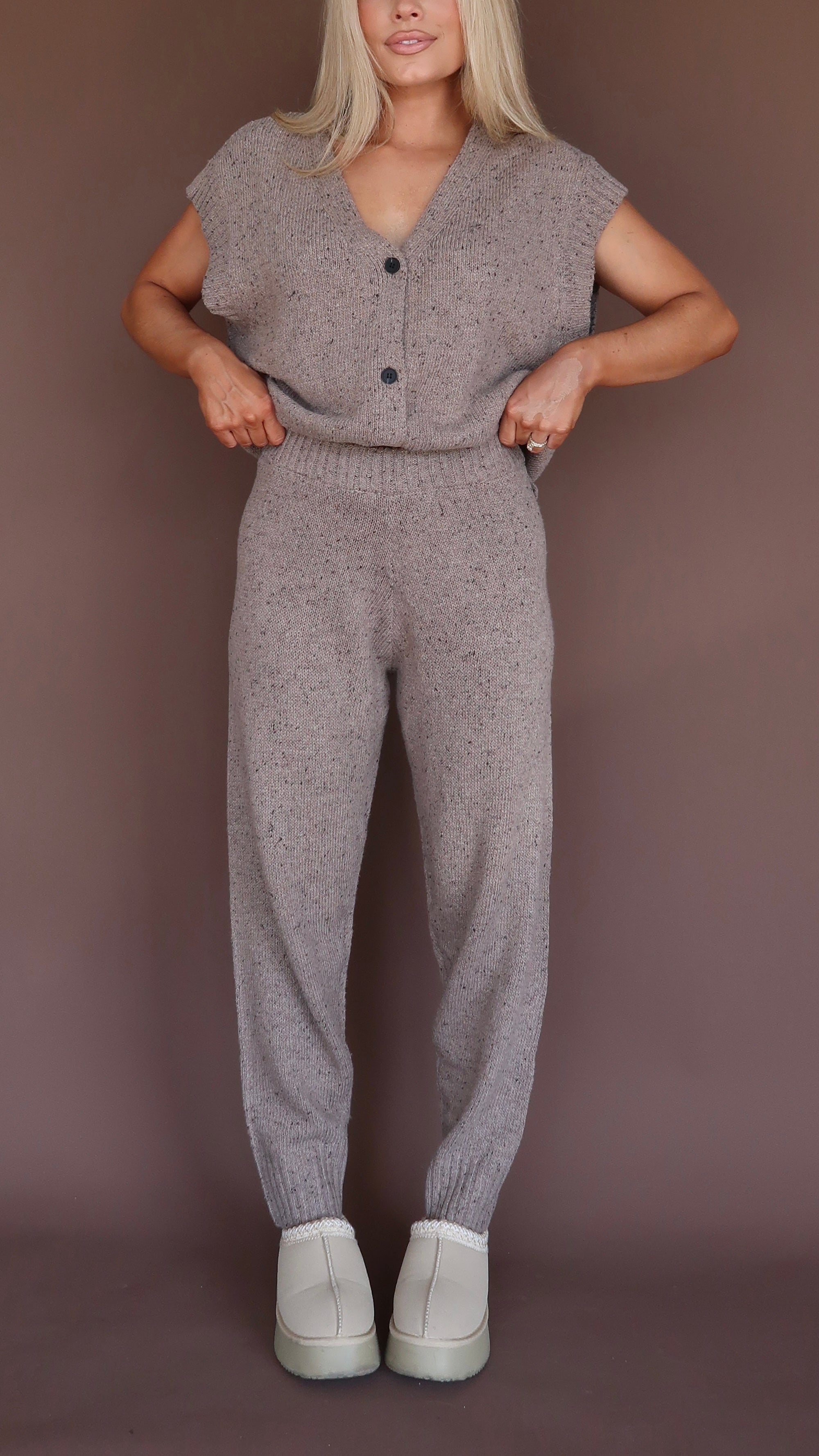 LODGE HIGH WAISTED SWEATER JOGGER PANTS TAUPE