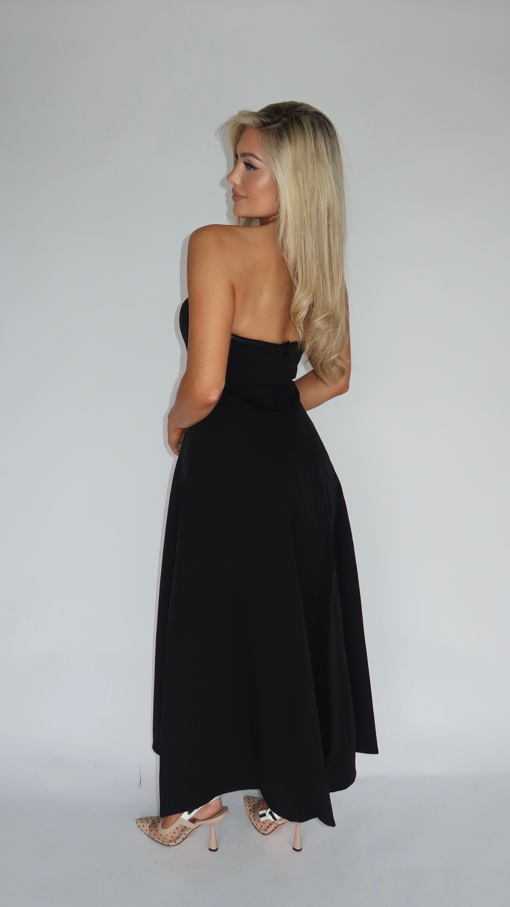 SABLE STRAPLESS MIDI DRESS BLACK