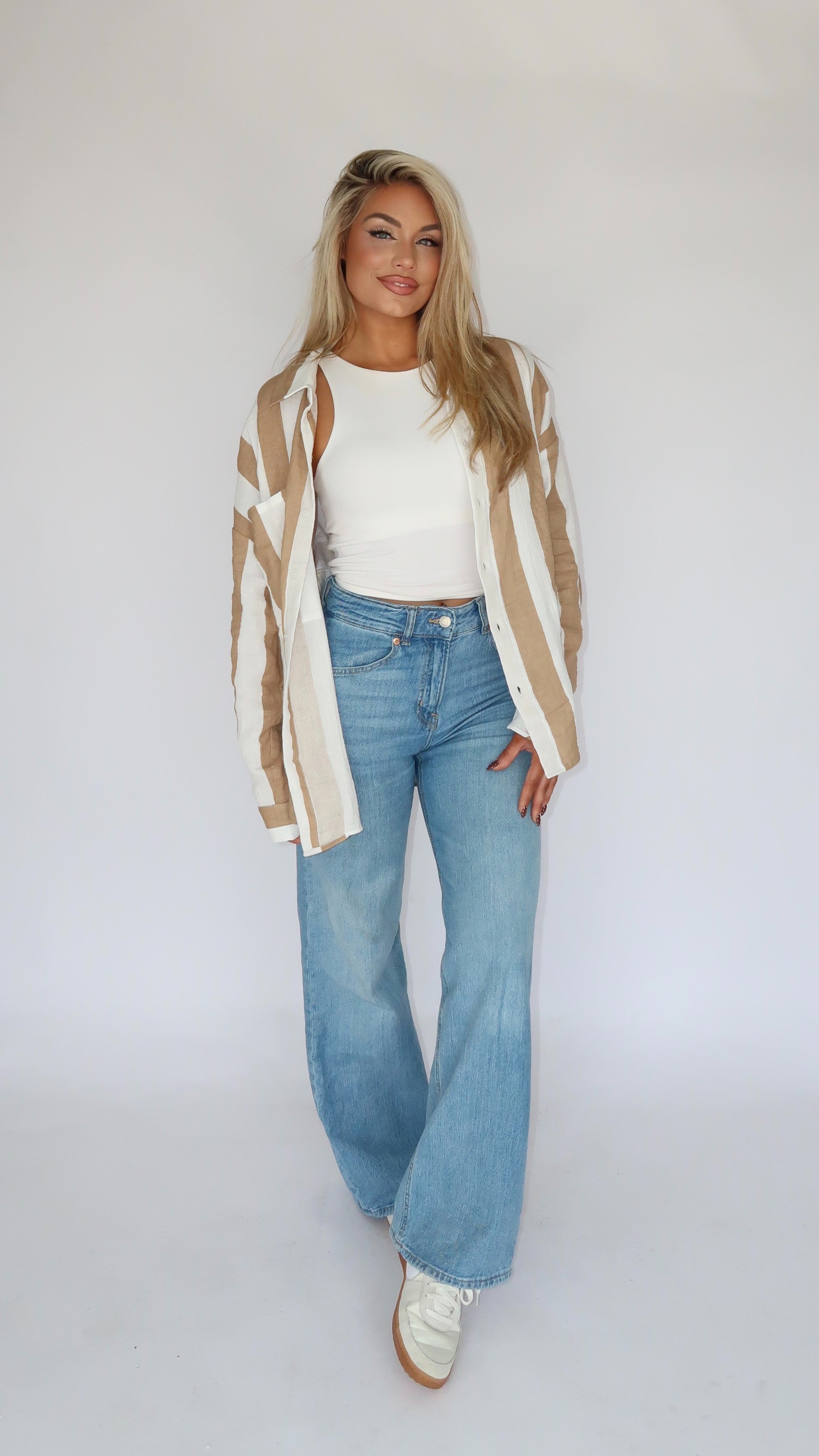DRIFTWOOD STRIPES GAUZE BUTTON DOWN TOP