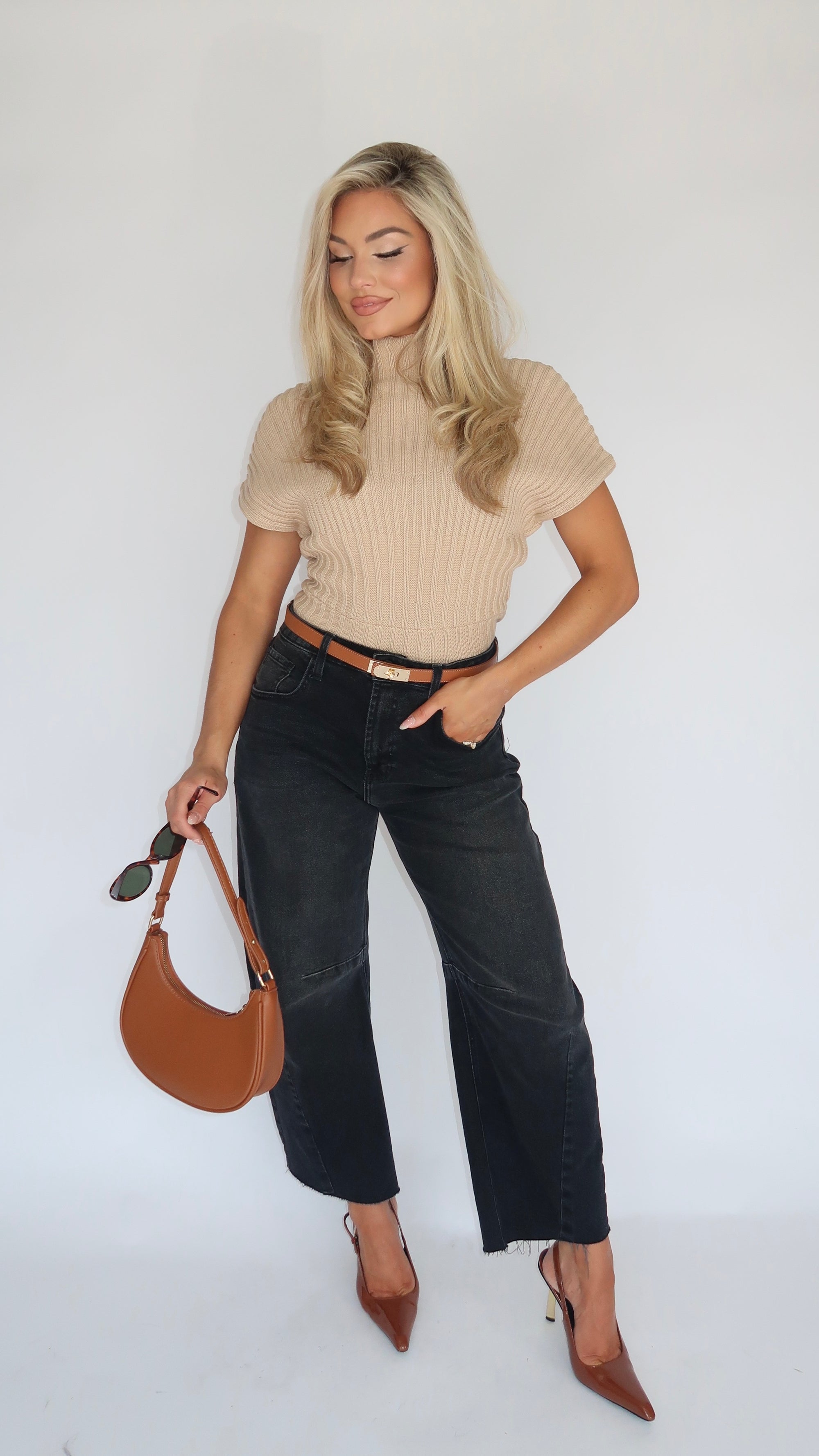TEDDY ASYMMETRICAL MOCK NECK SWEATER
