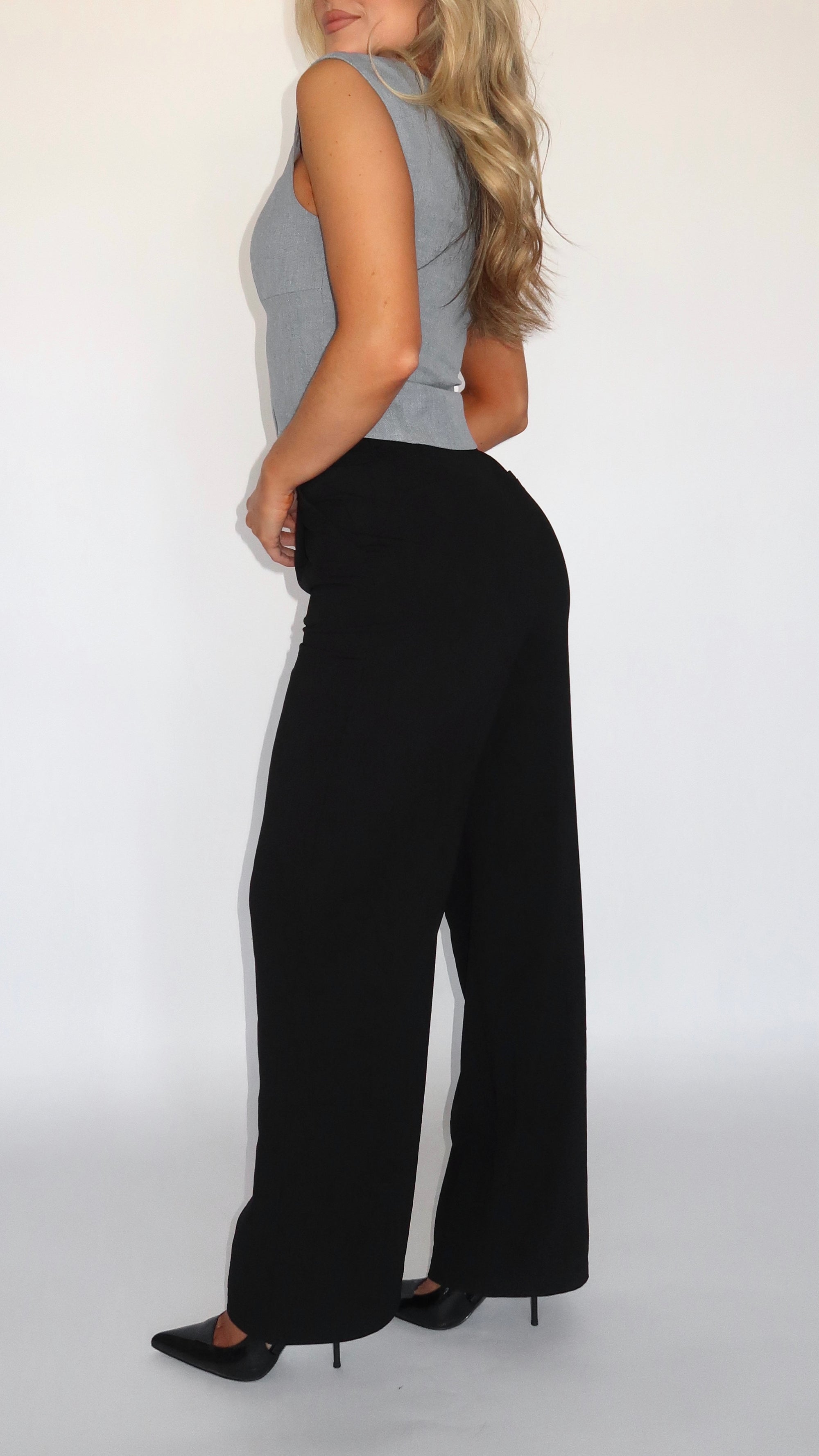 BLACK WIDE LEG TROUSER PANT