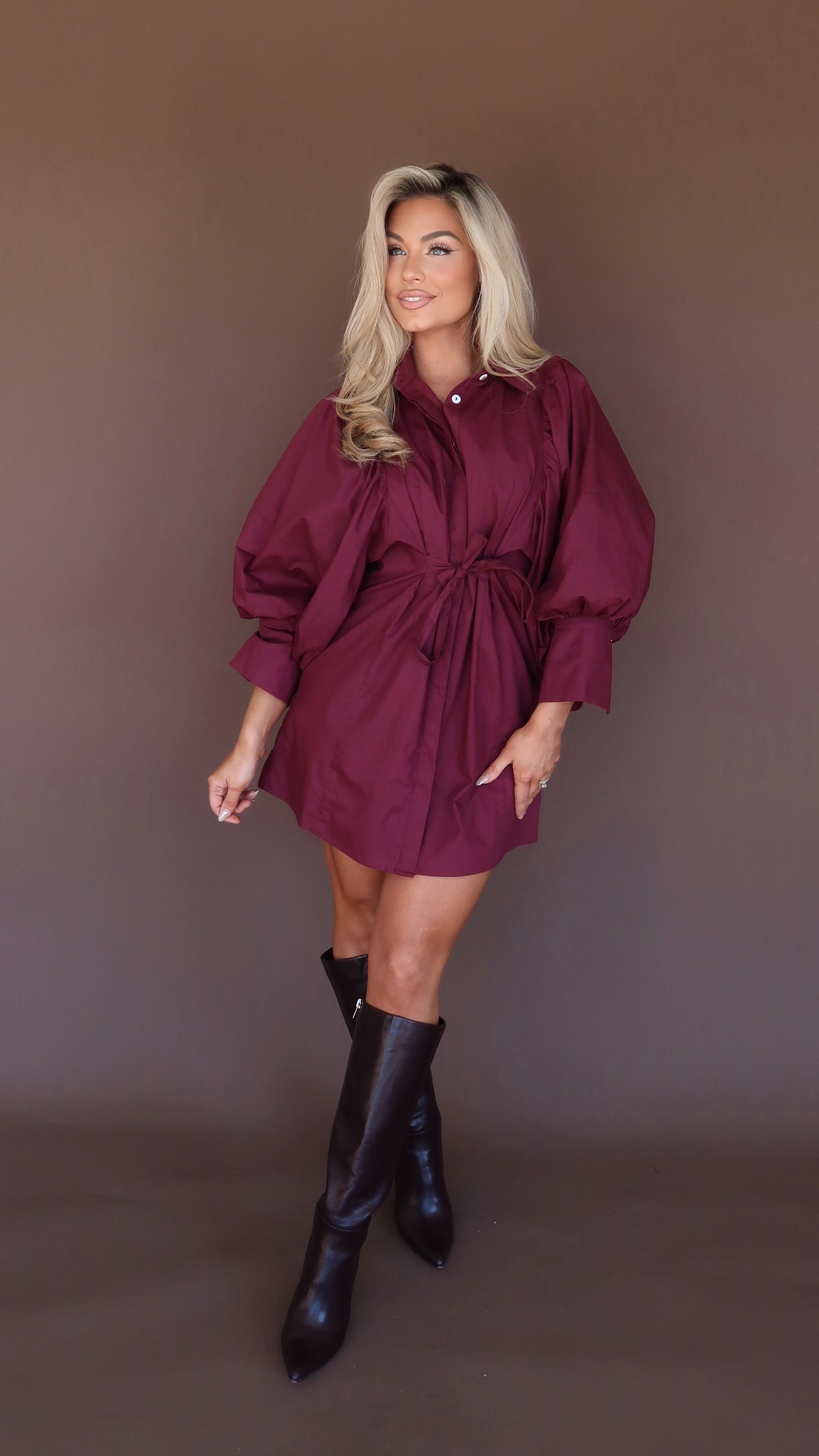 NOVEMBER PUFF SLEEVE DRESS CRANBERRY