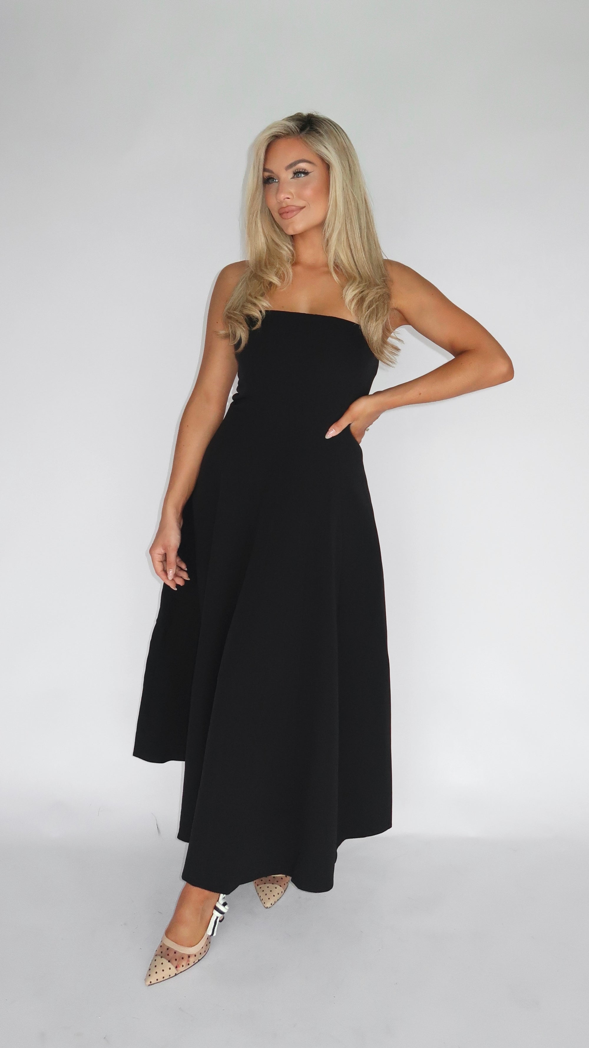 SABLE STRAPLESS MIDI DRESS BLACK