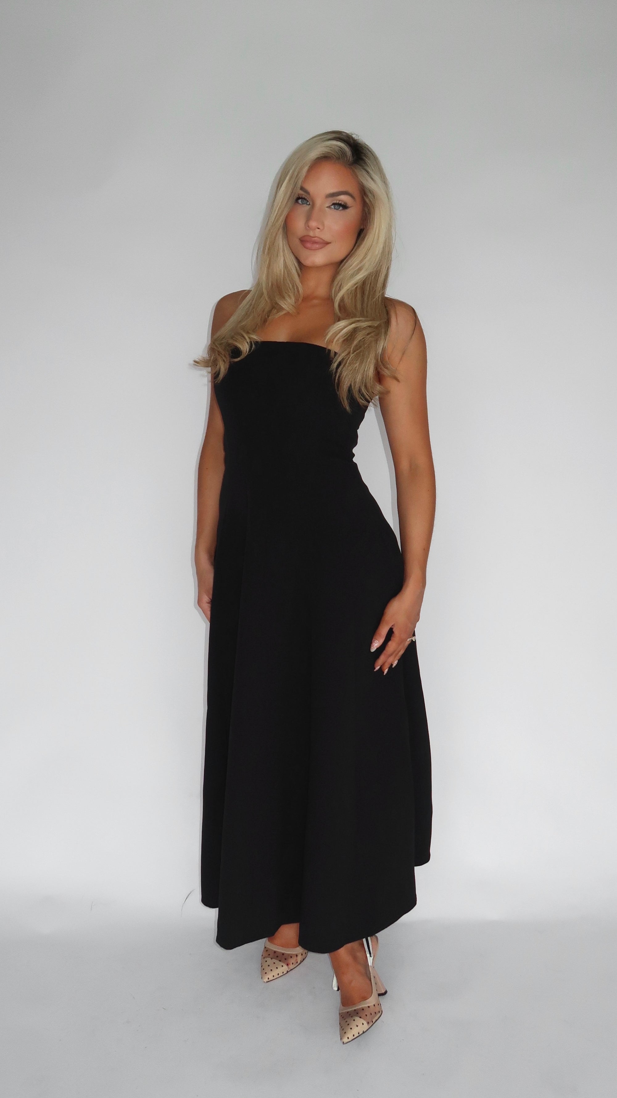 SABLE STRAPLESS MIDI DRESS BLACK