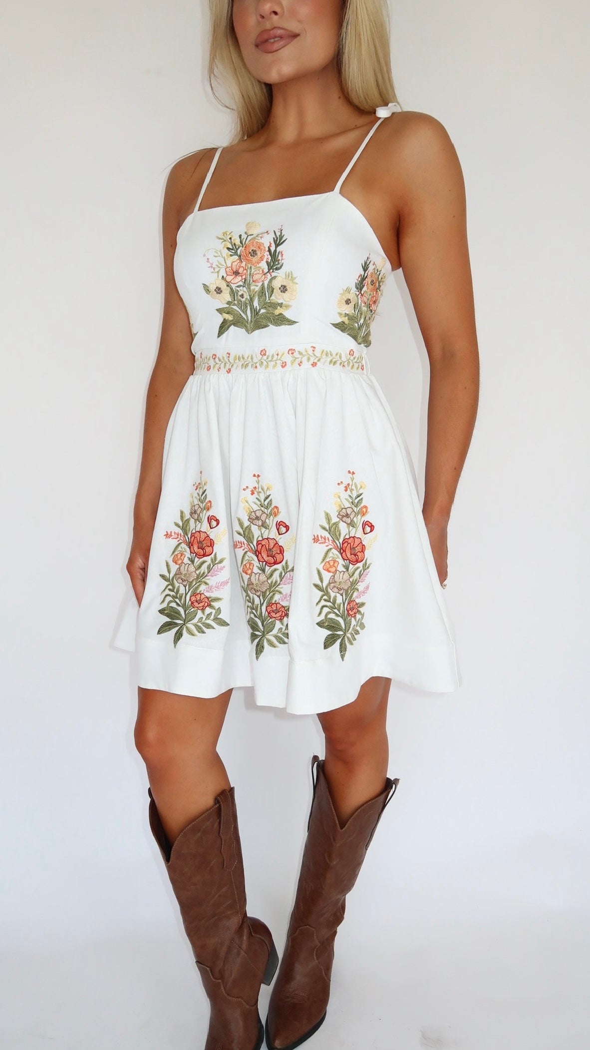 DESERT FLOWER EMBROIDERED MINI DRESS