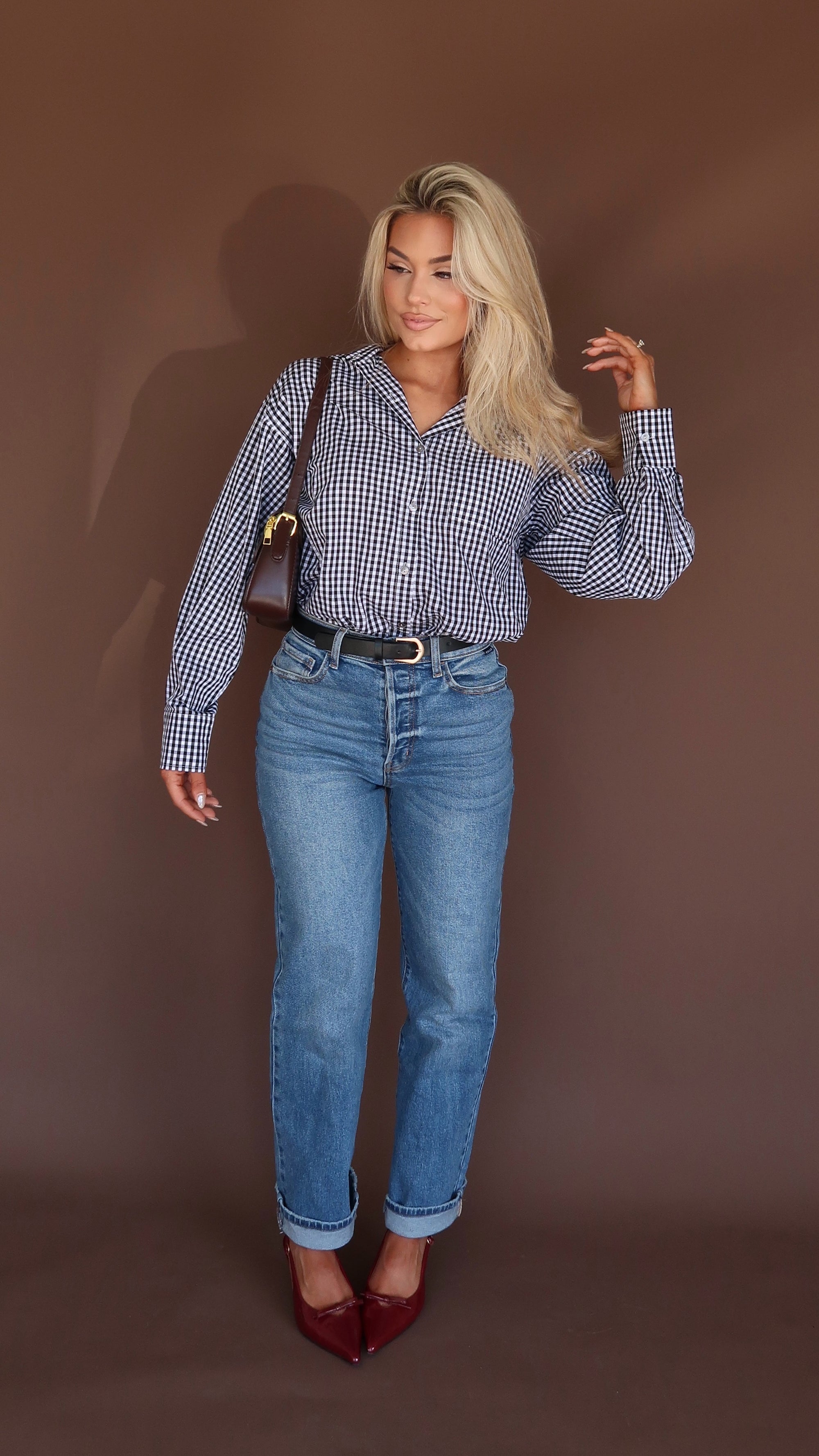 GILLIE GINGHAM BUTTON DOWN TOP