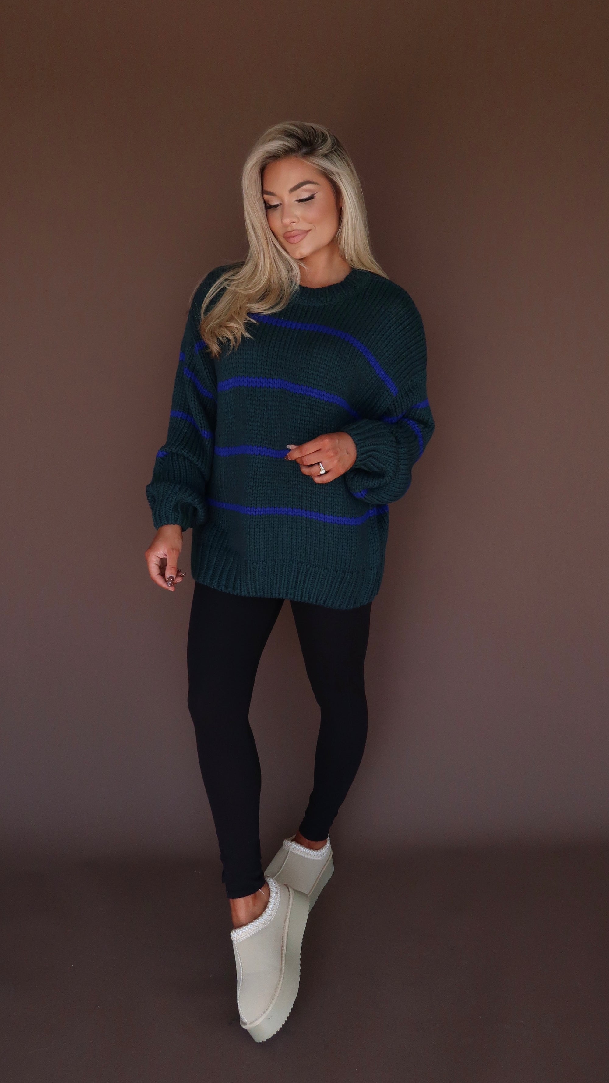 WOODLEY STRIPED KNIT SWEATER GREEN/NAVY