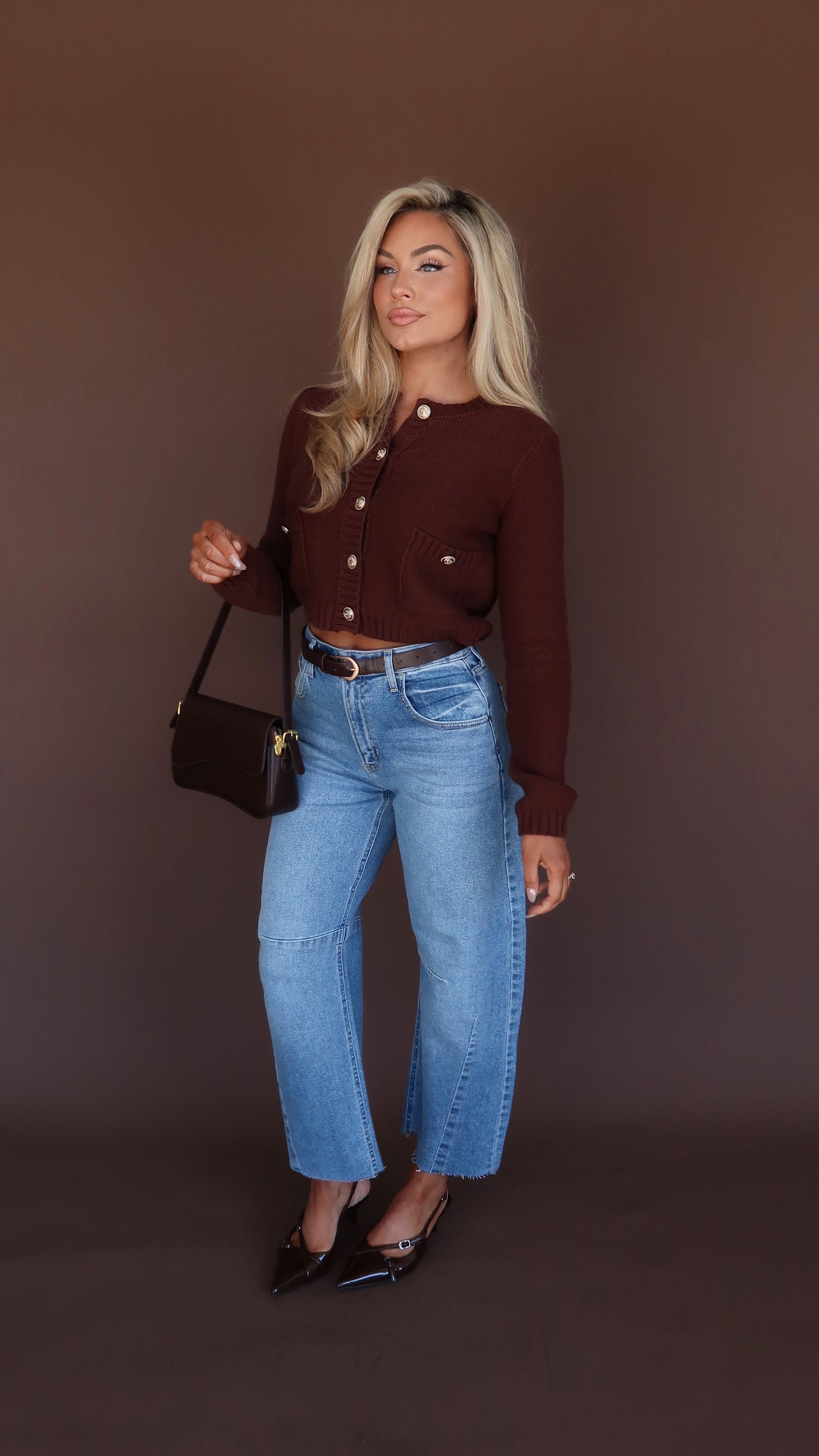 OAKLYN KNIT CARDIGAN BROWN
