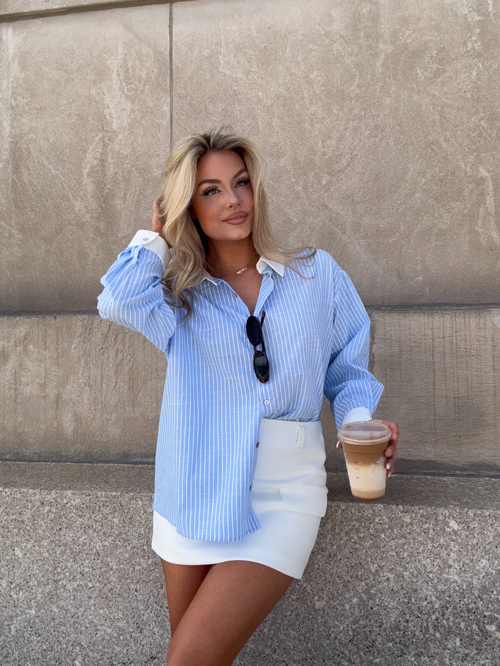 HARBOR PINSTRIPE BUTTON DOWN TOP